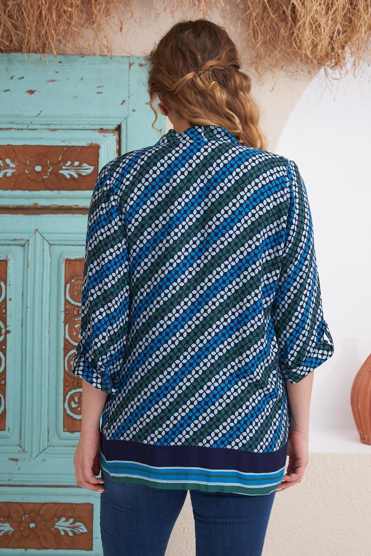 Rmg Desenli Büyük Beden Lacivert Atlet Ceket İkili Takım