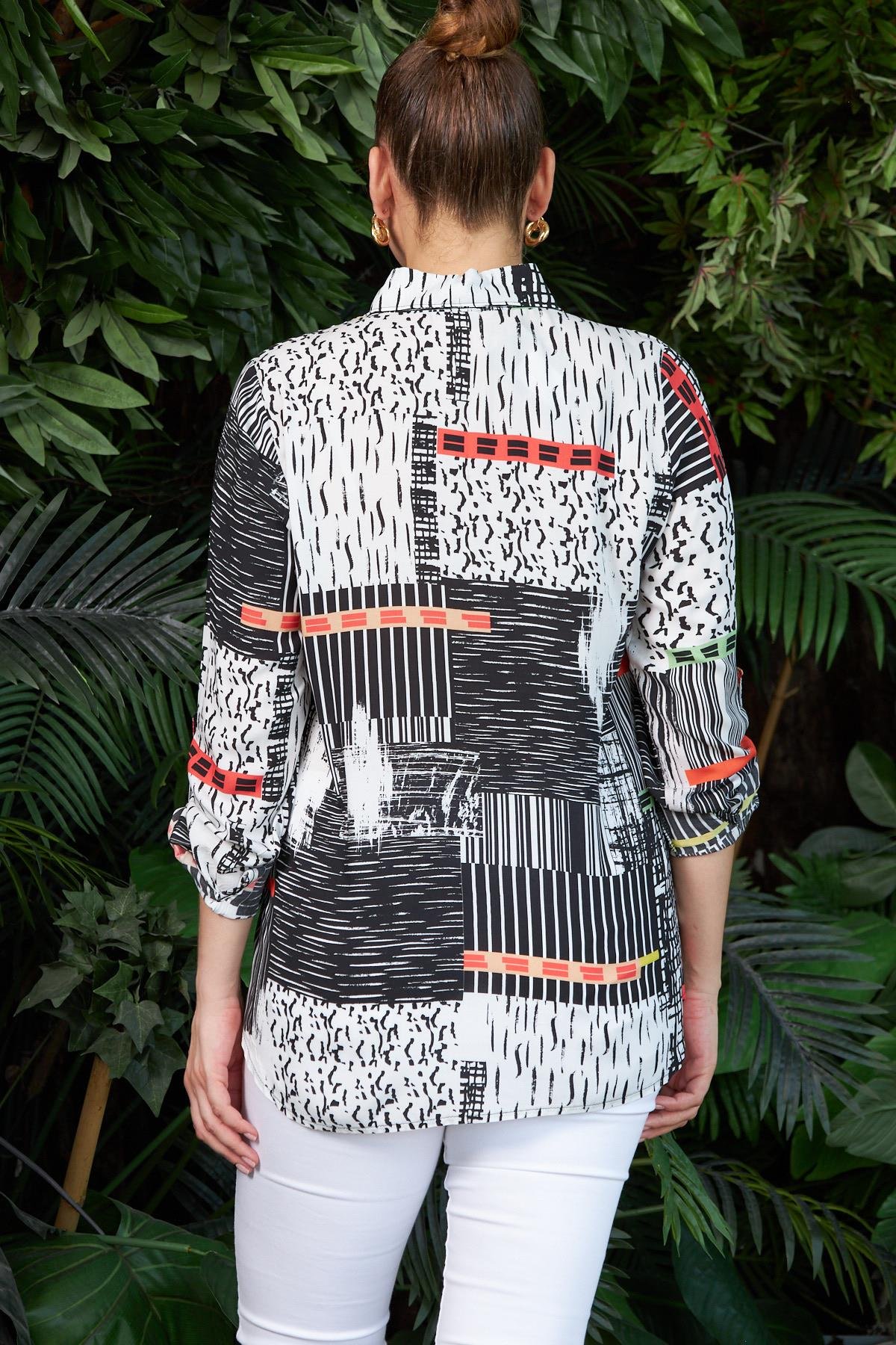 Rmg Desenli Büyük Beden Siyah Gömlek