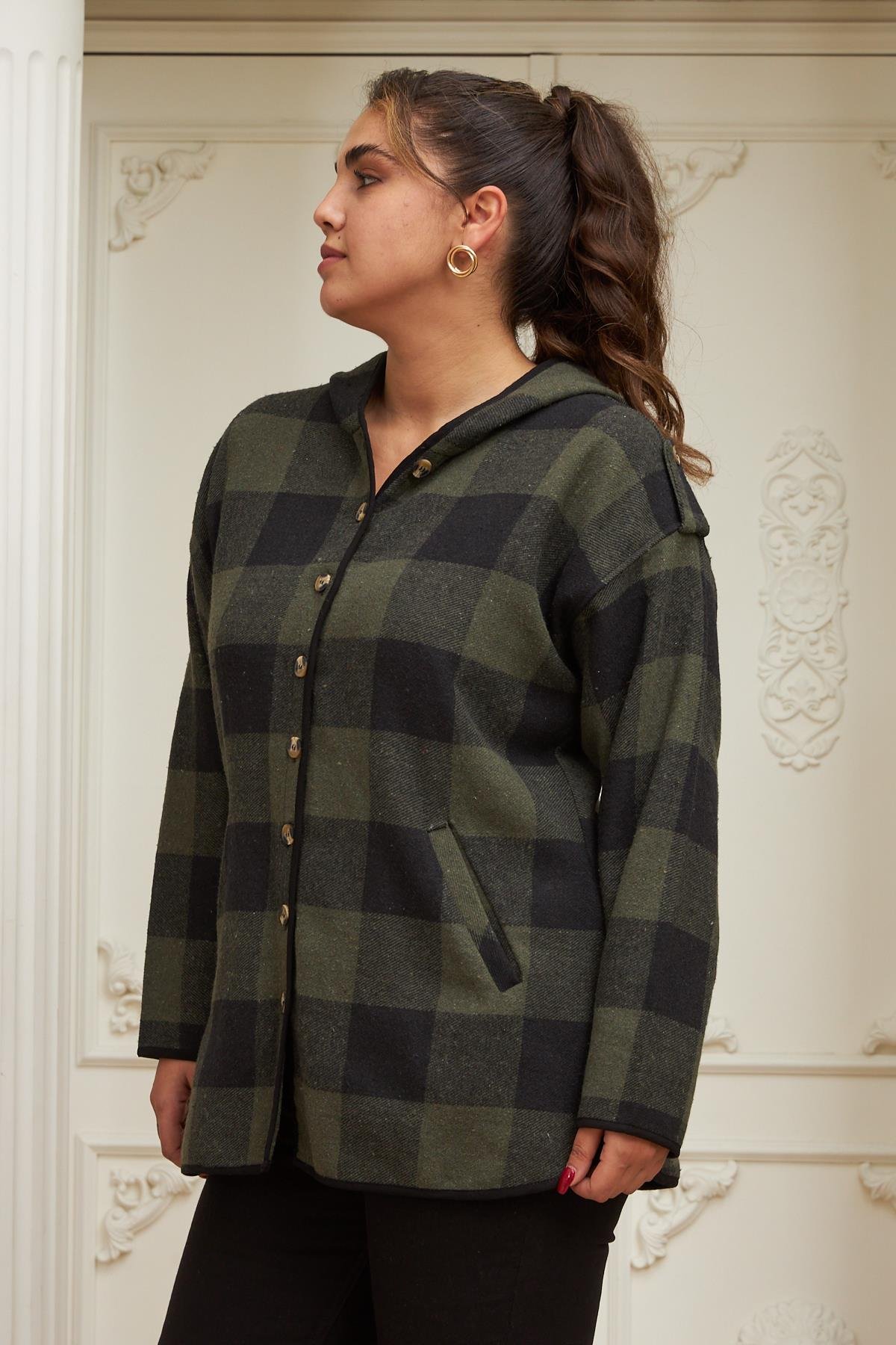 Rmg Ekose Büyük Beden Cepli Haki Gömlek