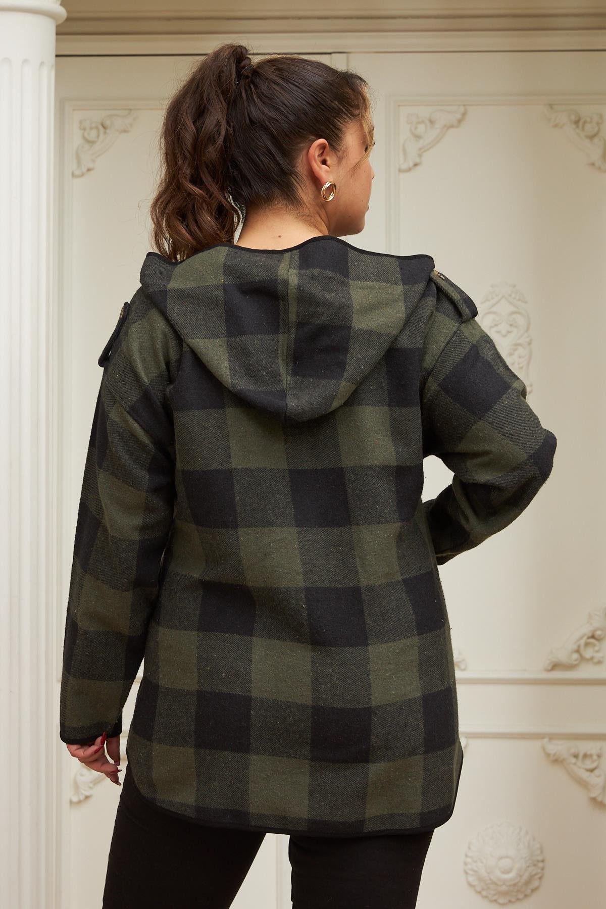 Rmg Ekose Büyük Beden Cepli Haki Gömlek