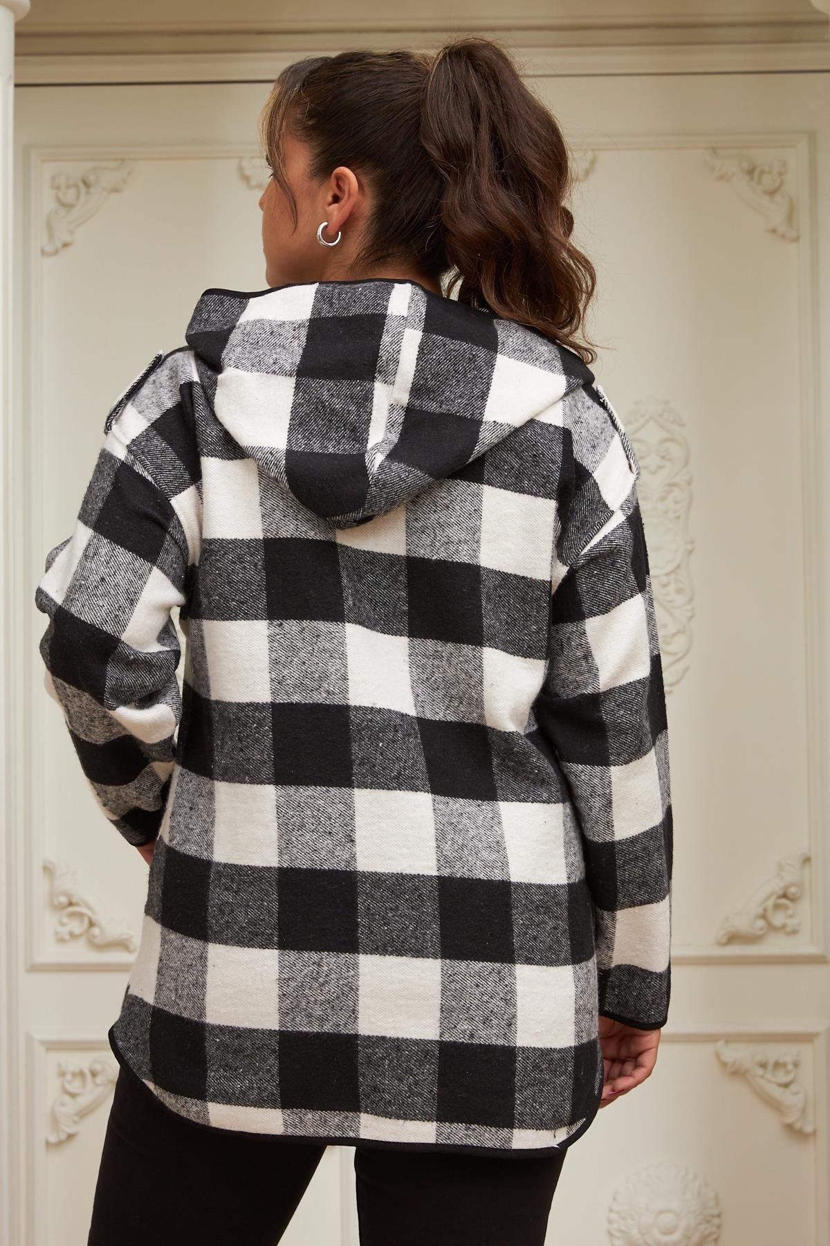 Rmg Ekose Büyük Beden Cepli Siyah Gömlek