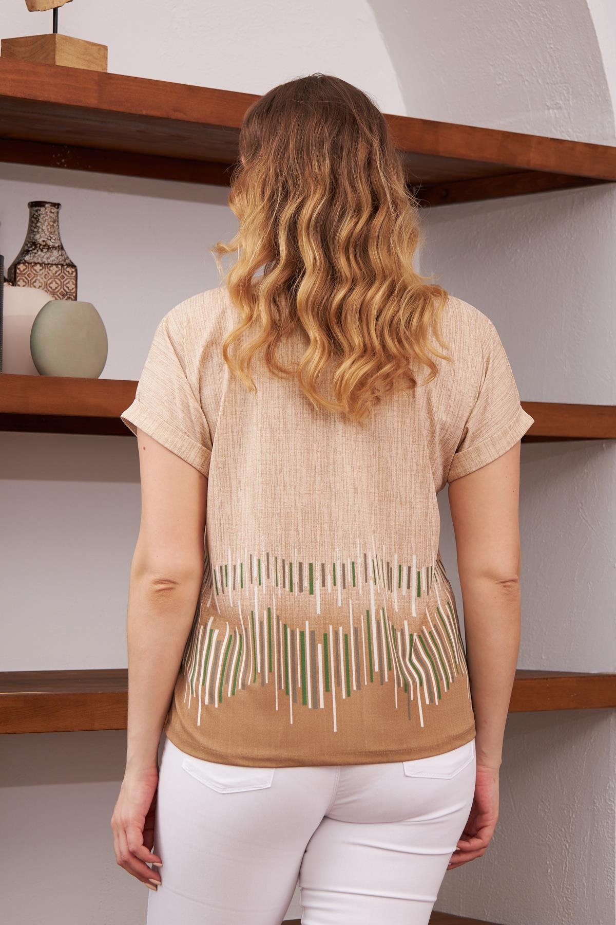 Rmg Eteği Desenli Büyük Beden Vizon Tişört