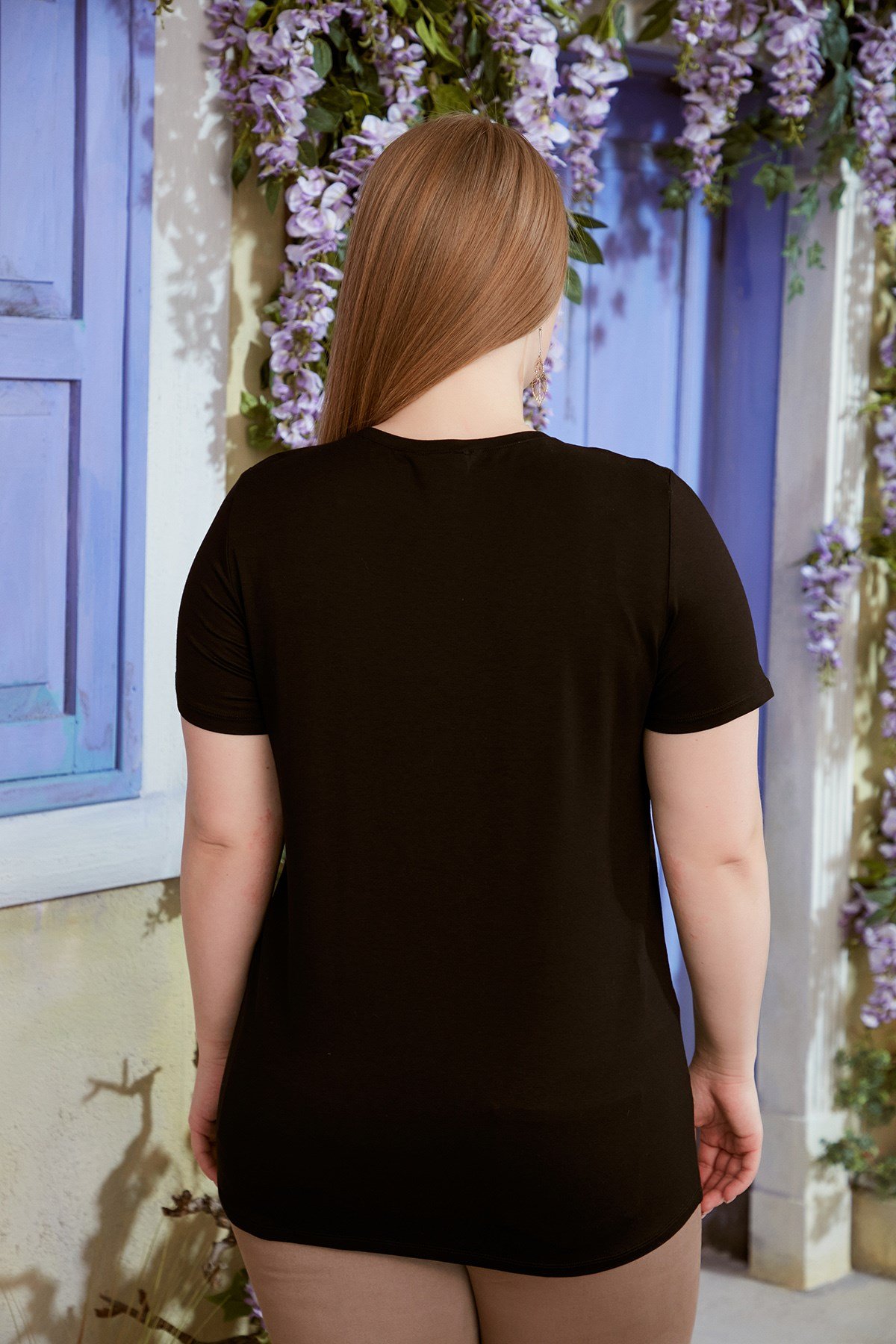 Rmg Eteği Leopar Garnili Büyük Beden Siyah Tişört