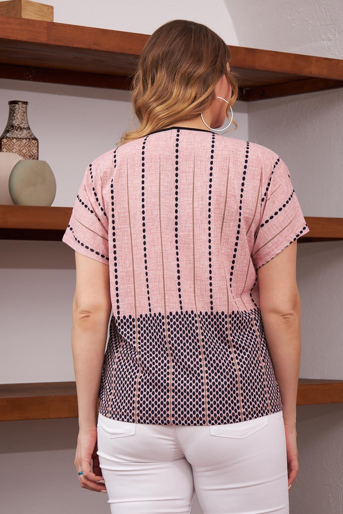 Rmg Eteği Puantiyeli Büyük Beden Pudra Tişört