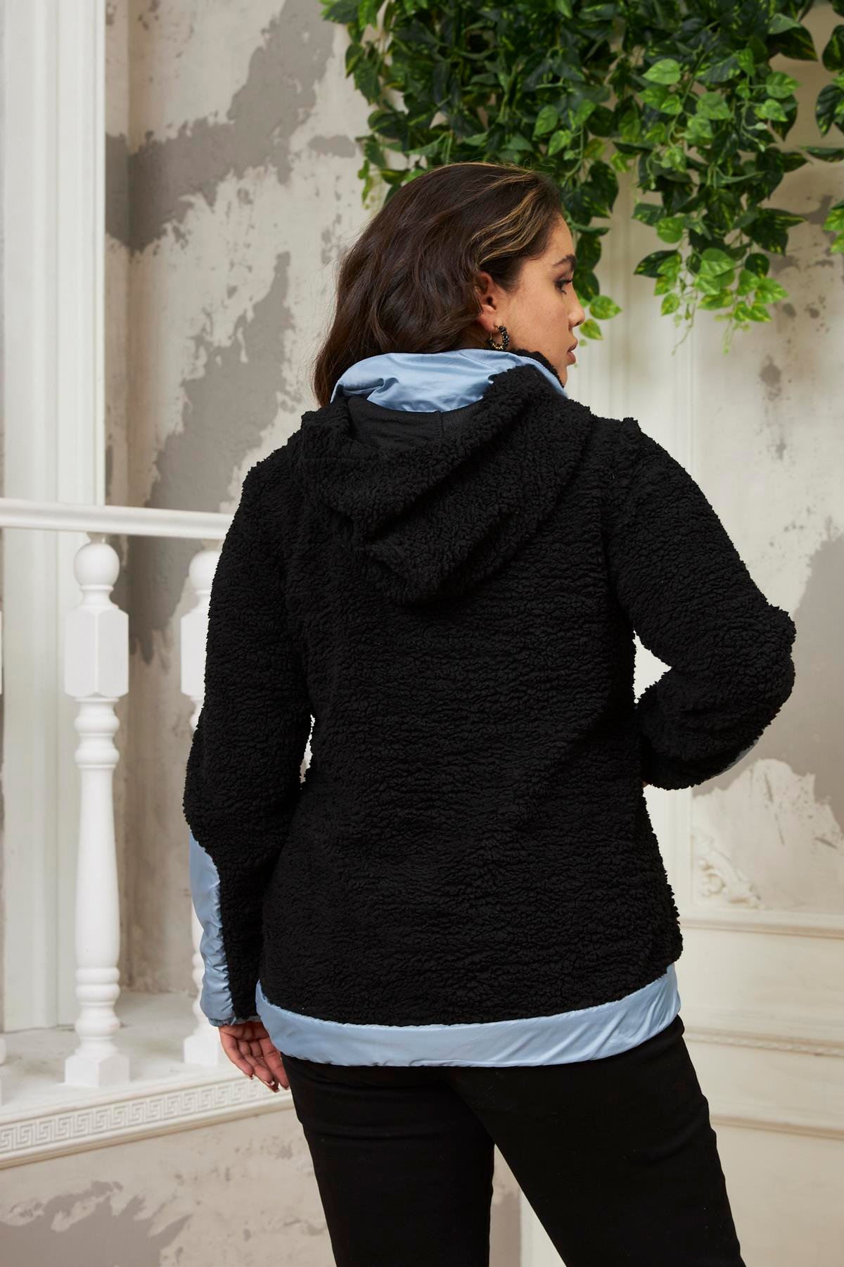 Rmg Garnili Büyük Beden Kıvırcık Siyah Mont