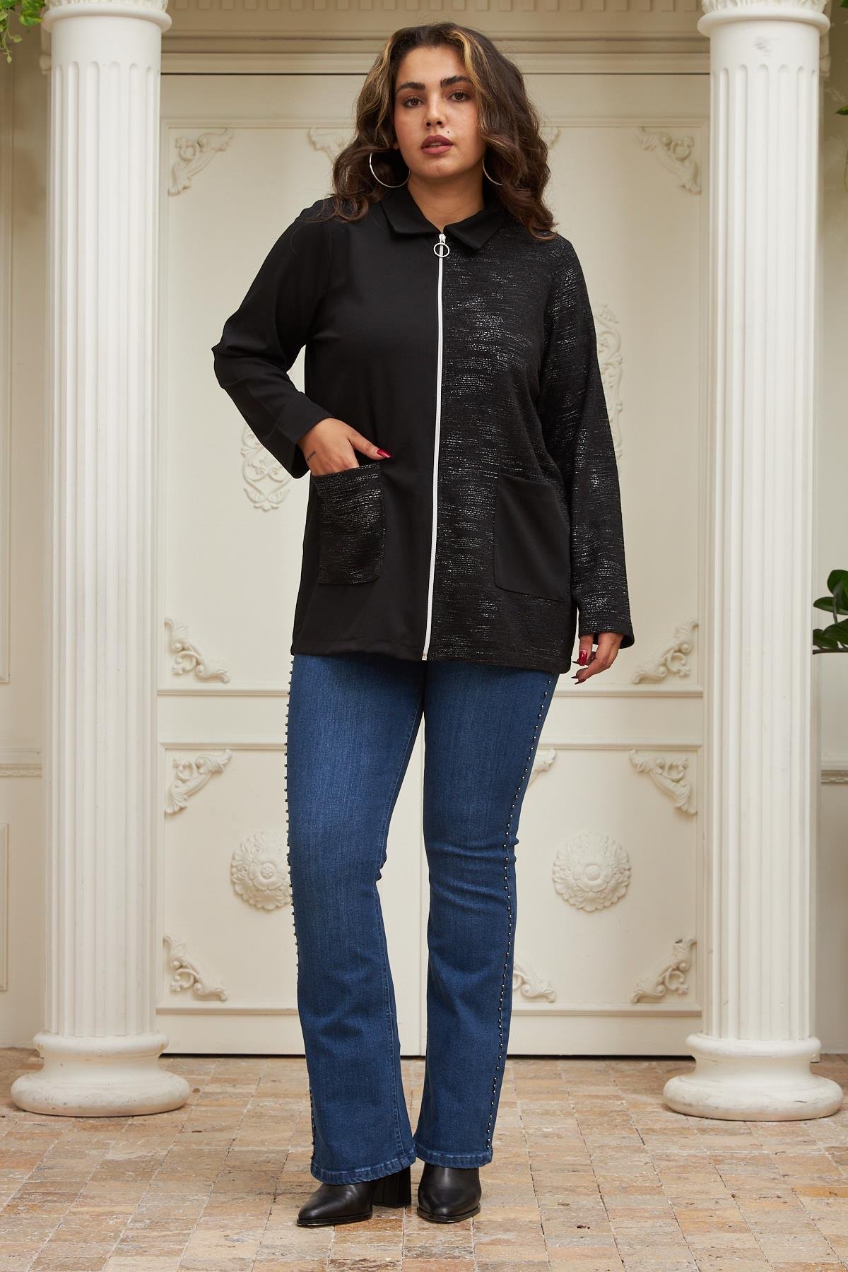 Rmg Garnili Büyük Beden Siyah Ceket