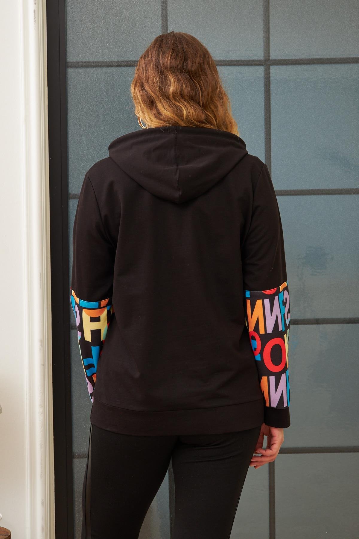 Rmg Harf Baskılı Büyük Beden Siyah Sweatshirt