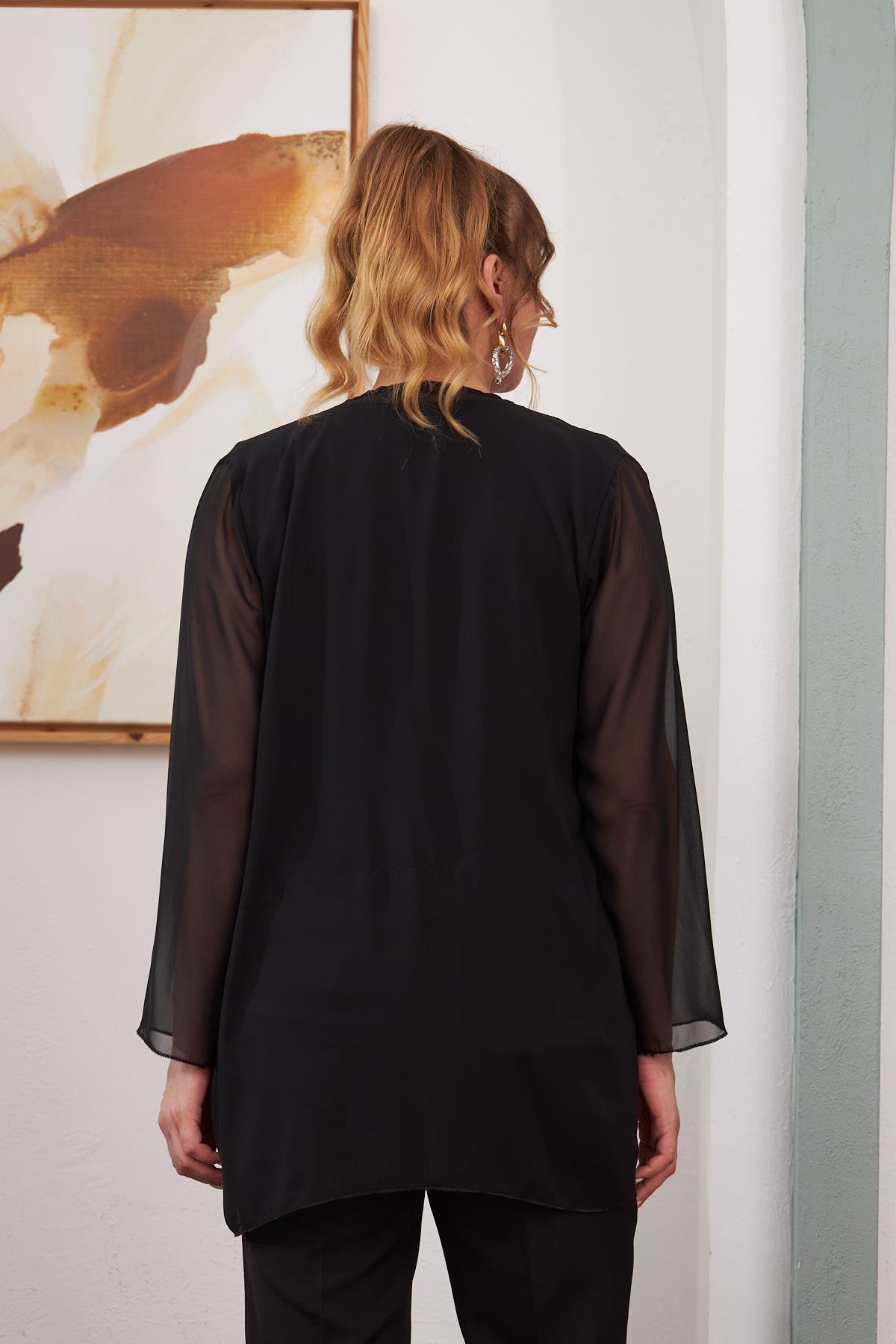 Rmg İçi Desenli Büyük Beden Siyah İkili Takım