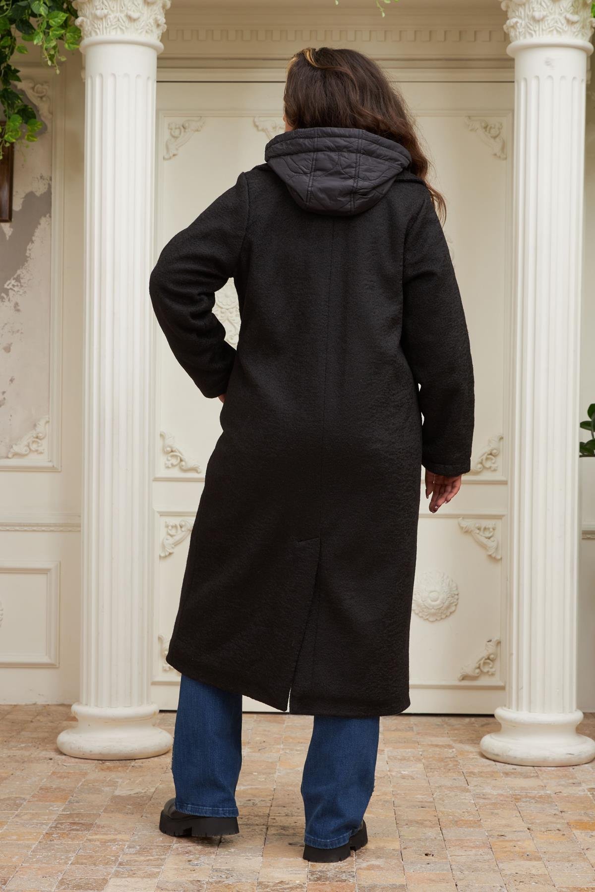 Rmg İçi Kapitone Büyük Beden Siyah Kaban