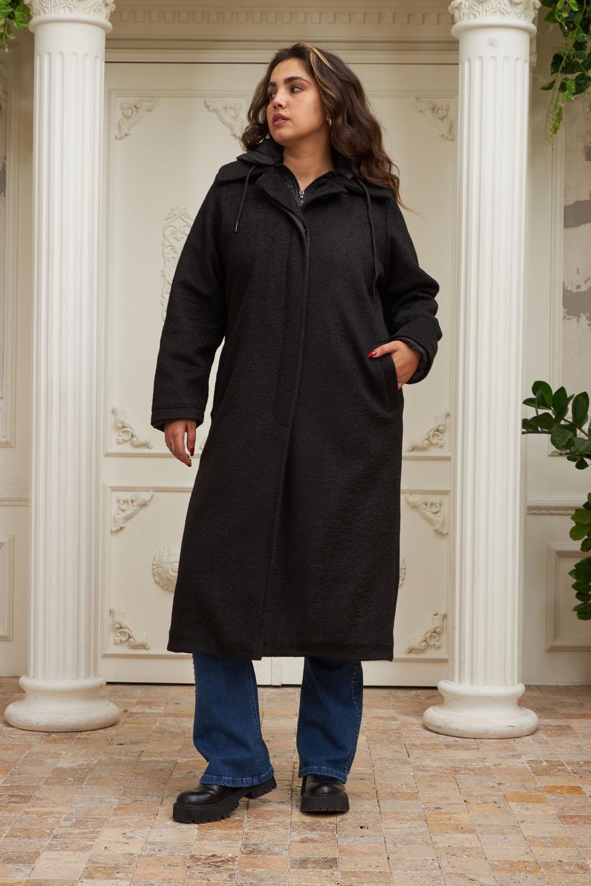 Rmg İçi Kapitone Büyük Beden Siyah Kaban