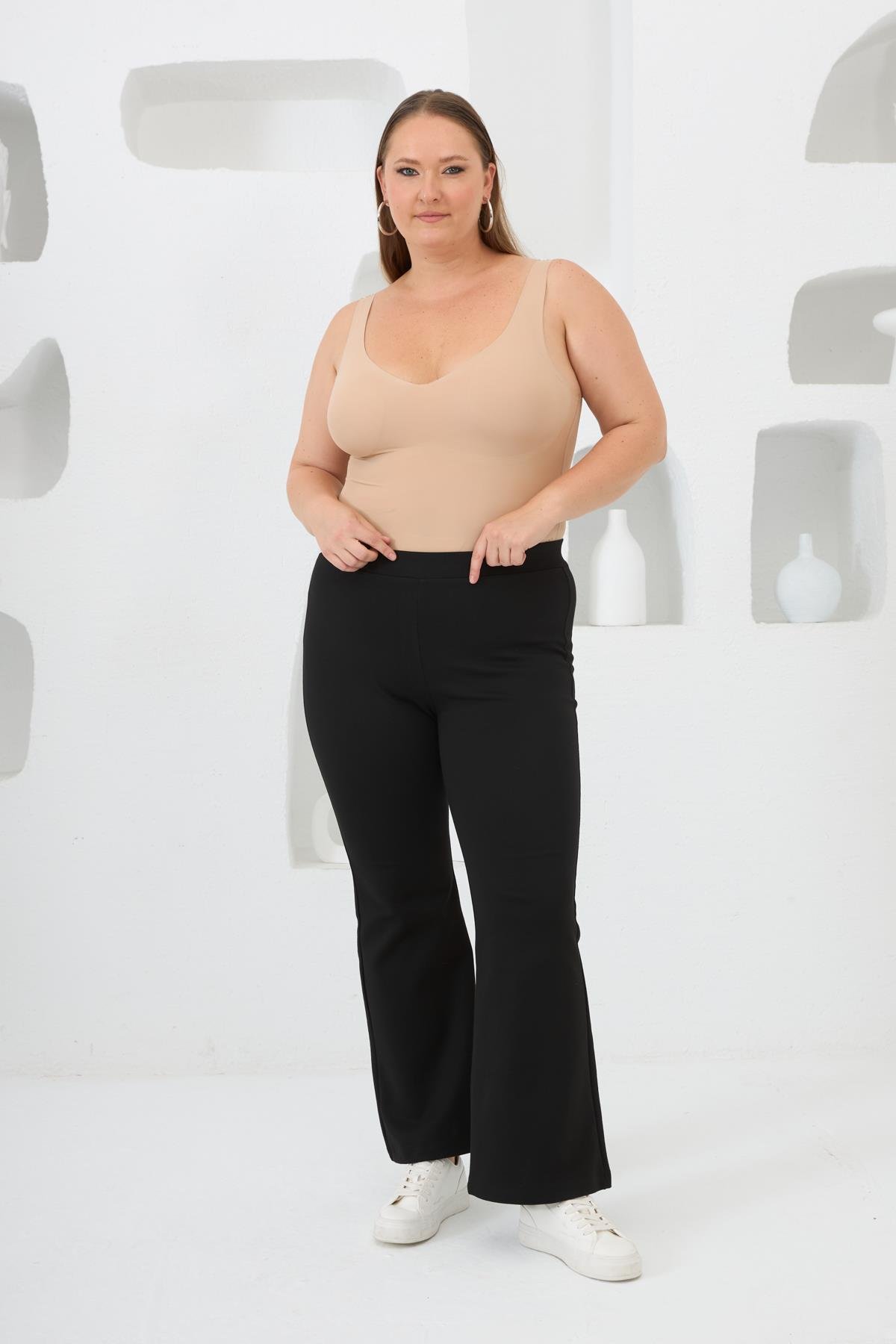 Rmg İspanyol Paça Büyük Beden Siyah Çelik Örme Tayt