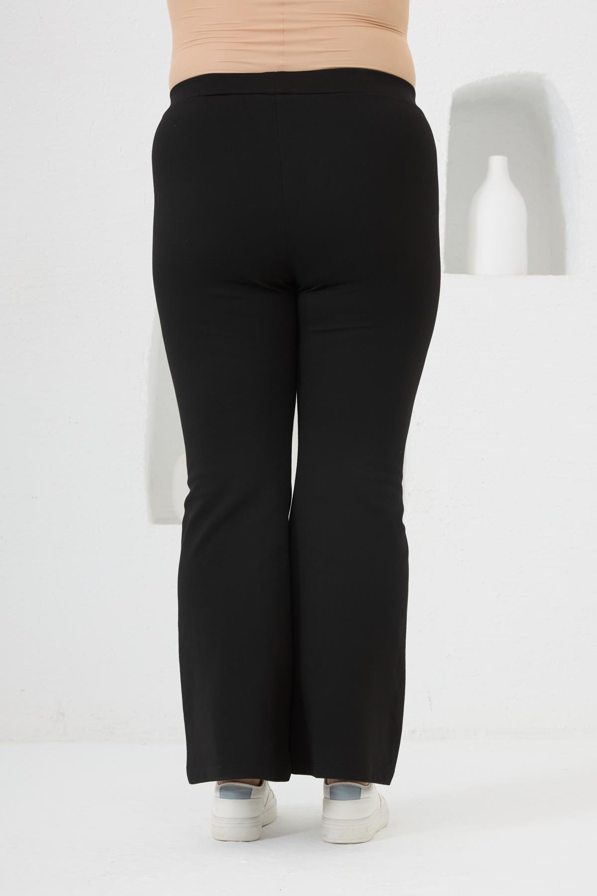 Rmg İspanyol Paça Büyük Beden Siyah Çelik Örme Tayt