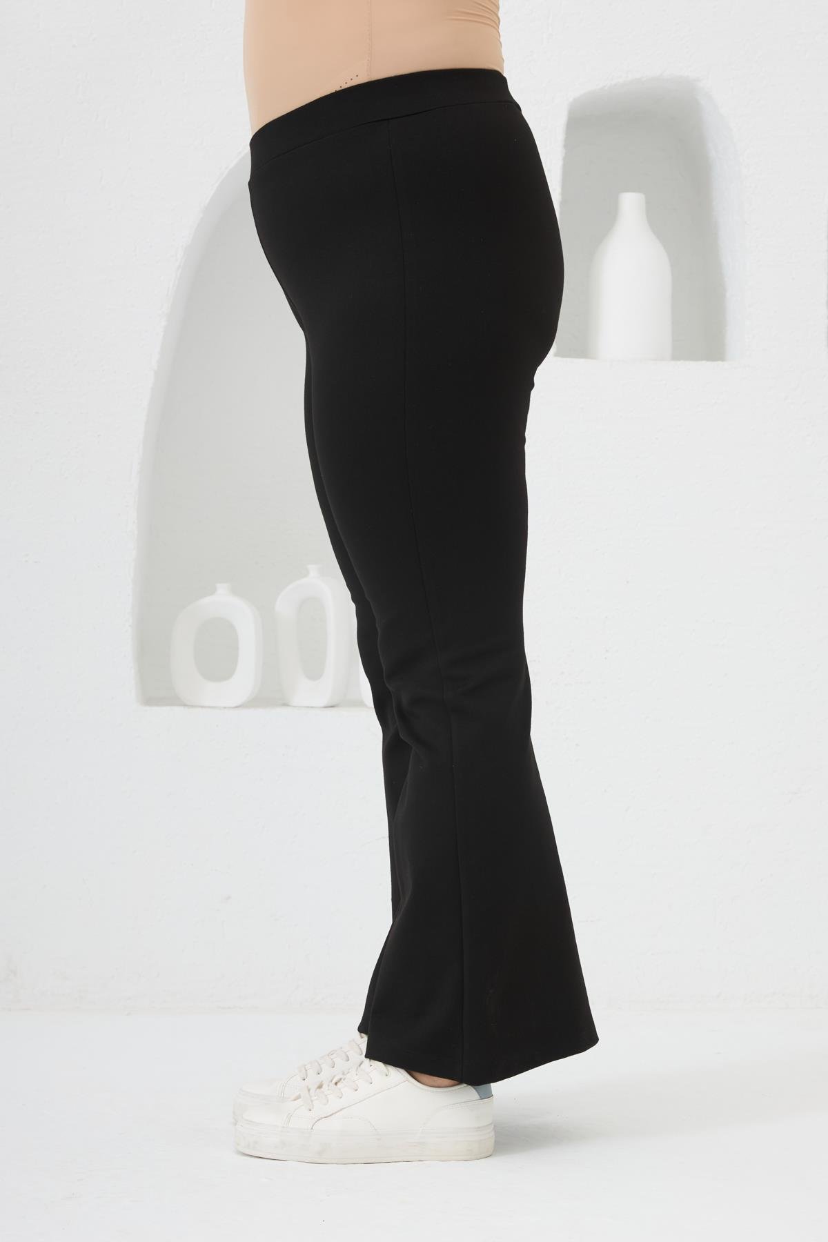 Rmg İspanyol Paça Büyük Beden Siyah Çelik Örme Tayt