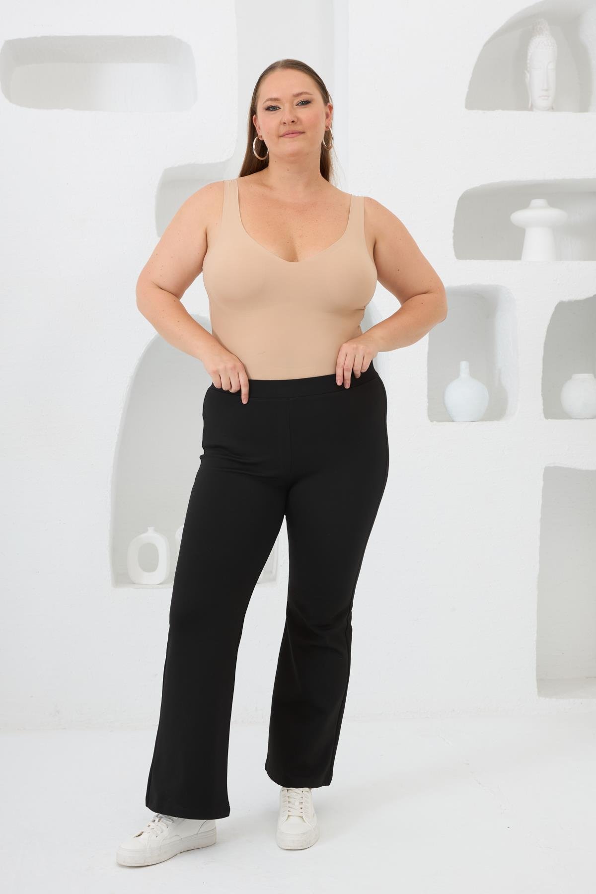 Rmg İspanyol Paça Büyük Beden Siyah Çelik Örme Tayt