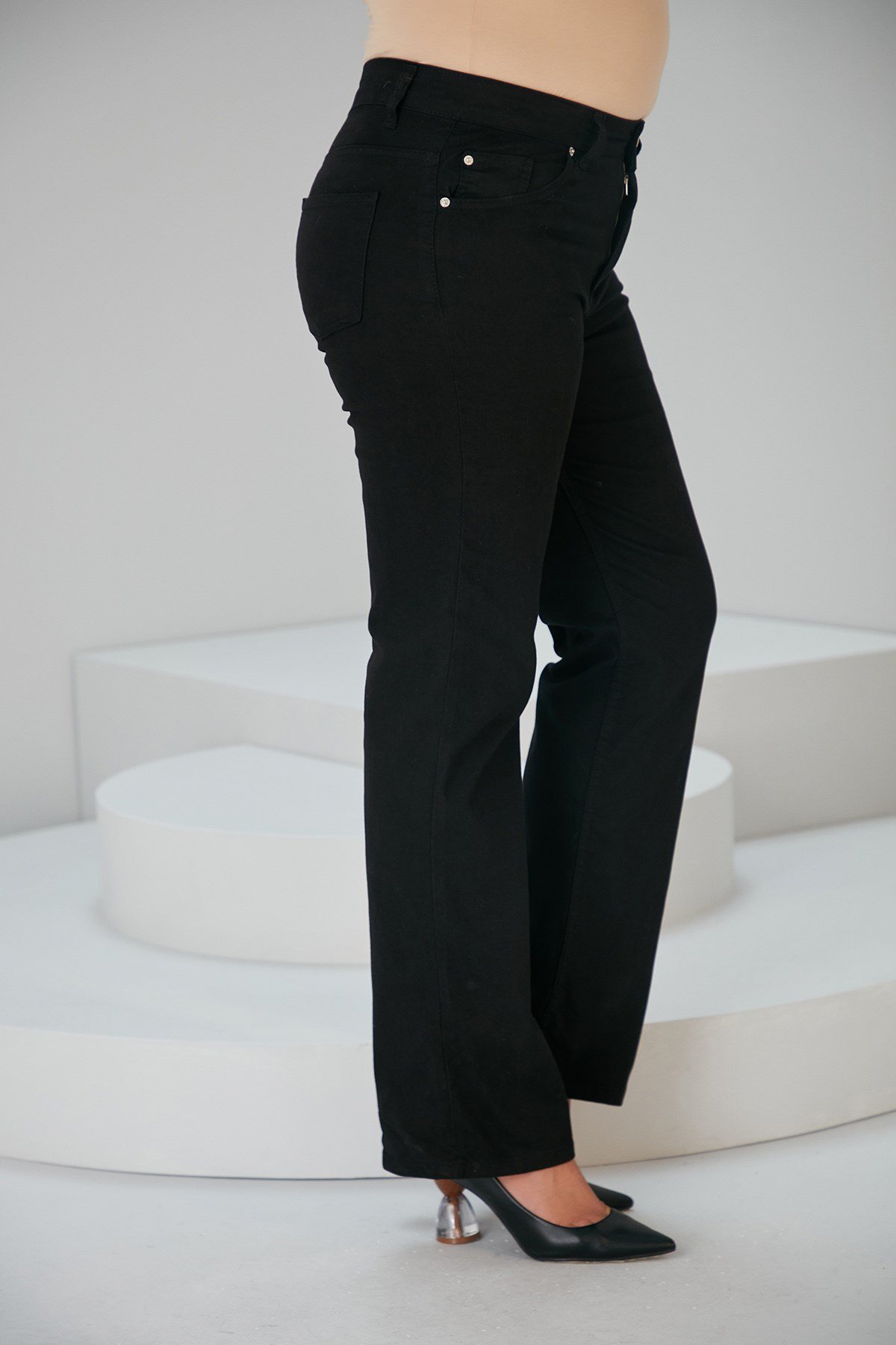 Rmg İspanyol Paça Büyük Beden Siyah Kot Pantolon