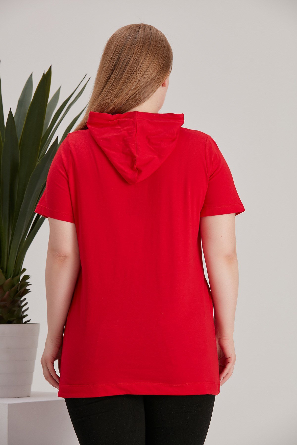 Rmg Kanguru Cepli Kapşonlu Büyük Beden Kırmızı Tişört