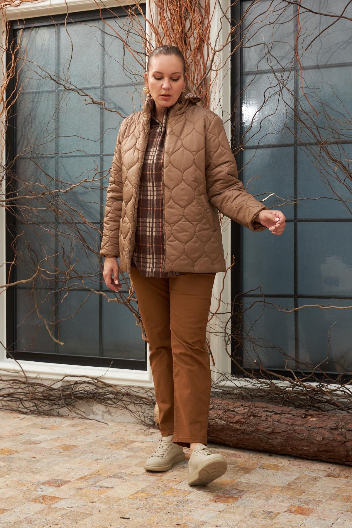 Rmg Kapitone Büyük Beden Vizon Mont