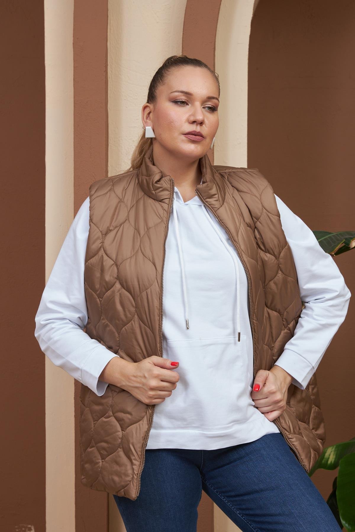 Rmg Kapitone Büyük Beden Vizon Yelek