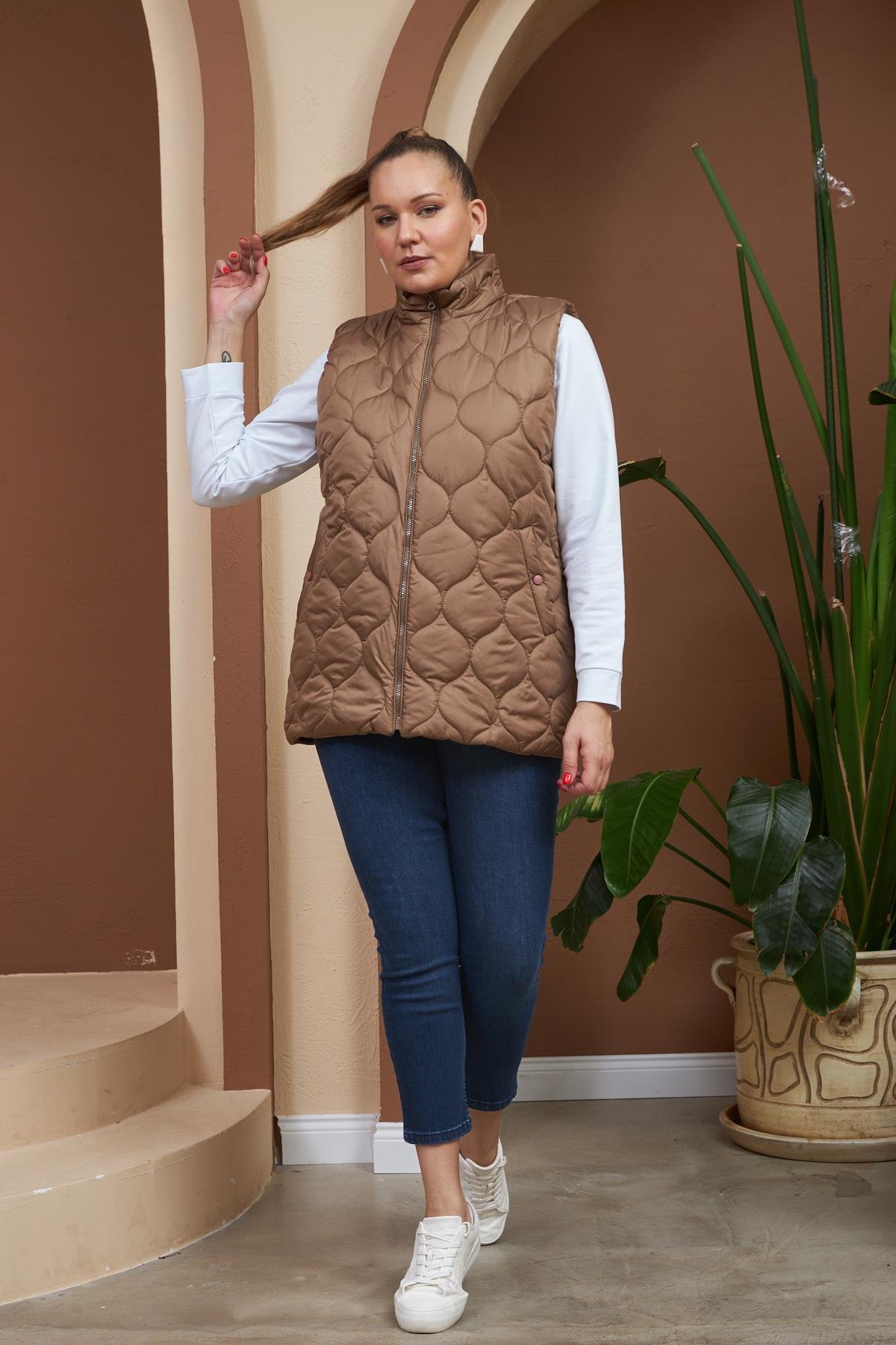 Rmg Kapitone Büyük Beden Vizon Yelek