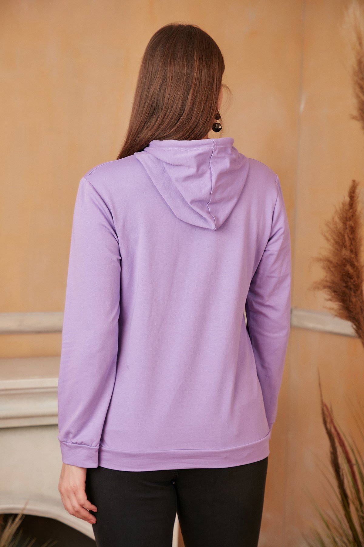 Rmg Kapşonlu Büyük Beden Eflatun Sweatshirt