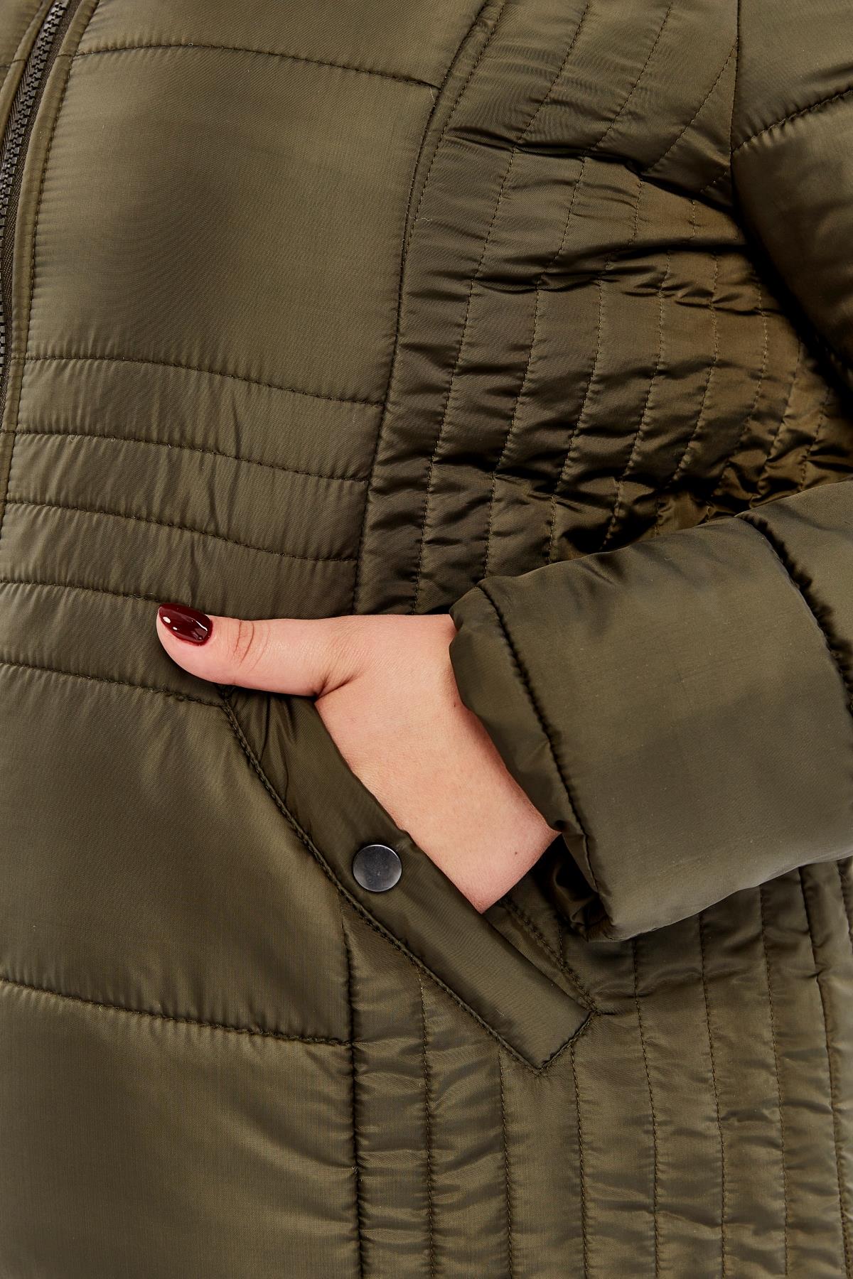 Rmg Kapşonlu Büyük Beden Haki Kapitone Mont