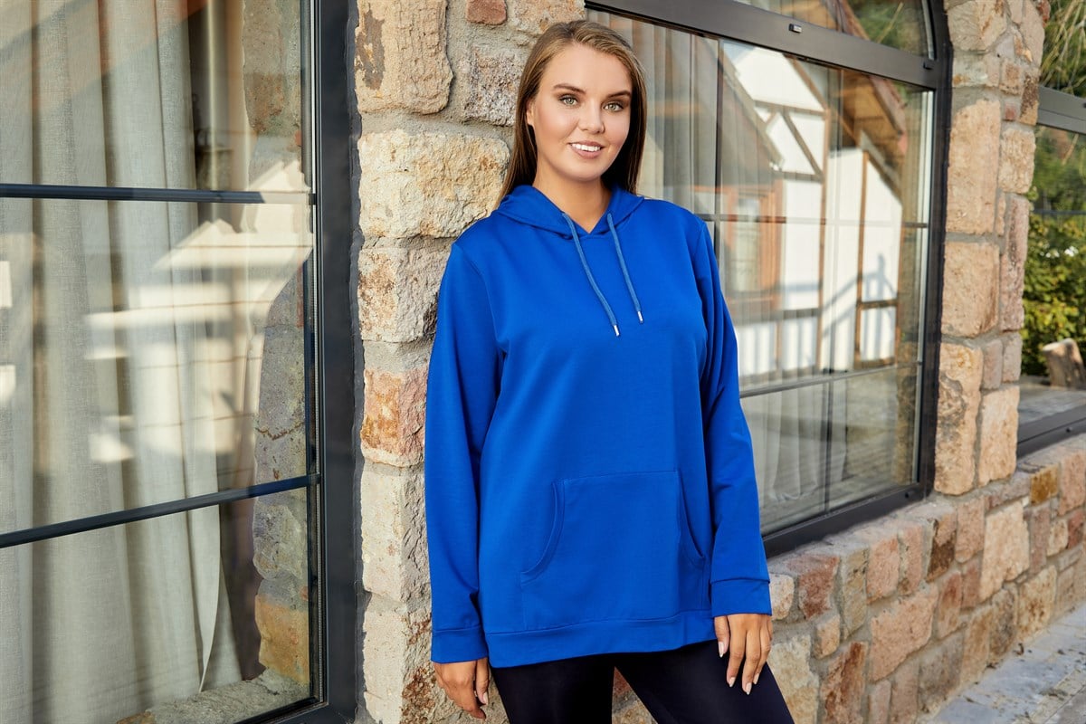 Rmg Kapşonlu Büyük Beden İndigo Sweatshirt