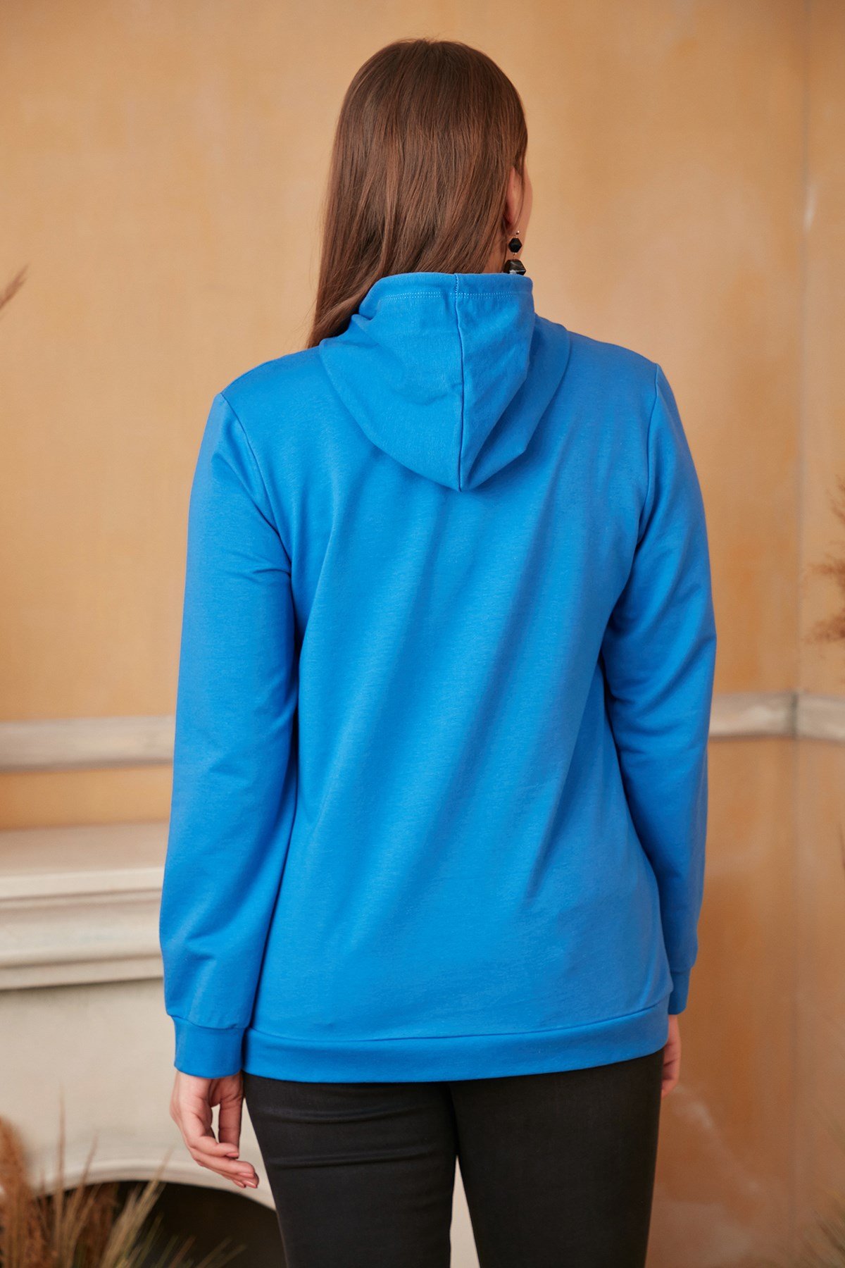 Rmg Kapşonlu Büyük Beden İndigo Sweatshirt