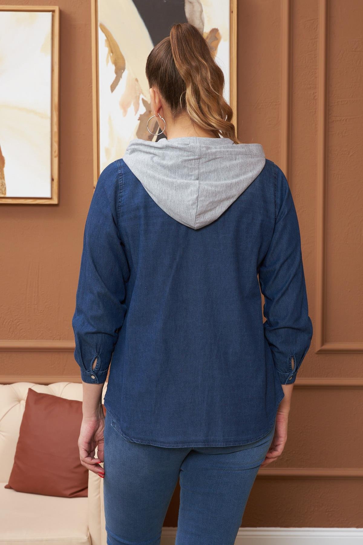 RMG Kapşonlu Büyük Beden Kim Mavi Gömlek