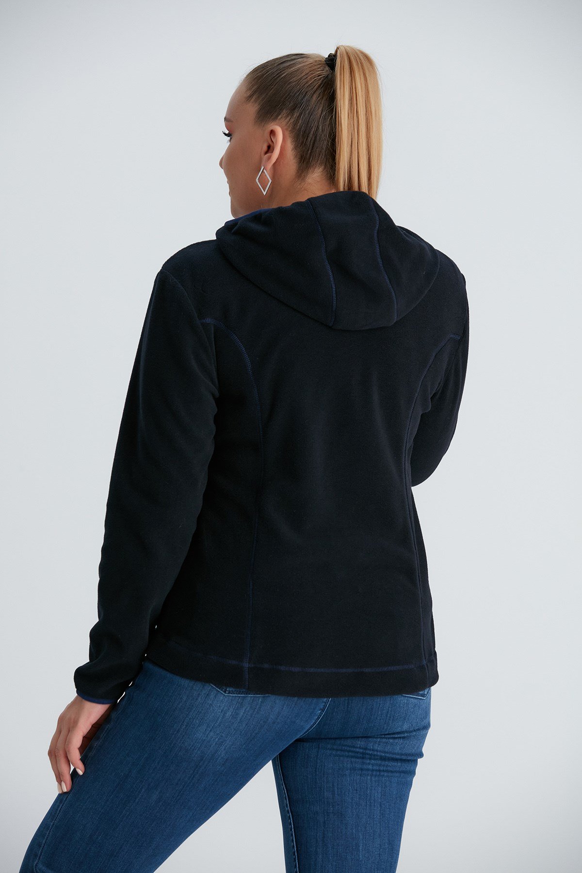 Rmg Kapşonlu Büyük Beden Lacivert Polar Sweatshirt