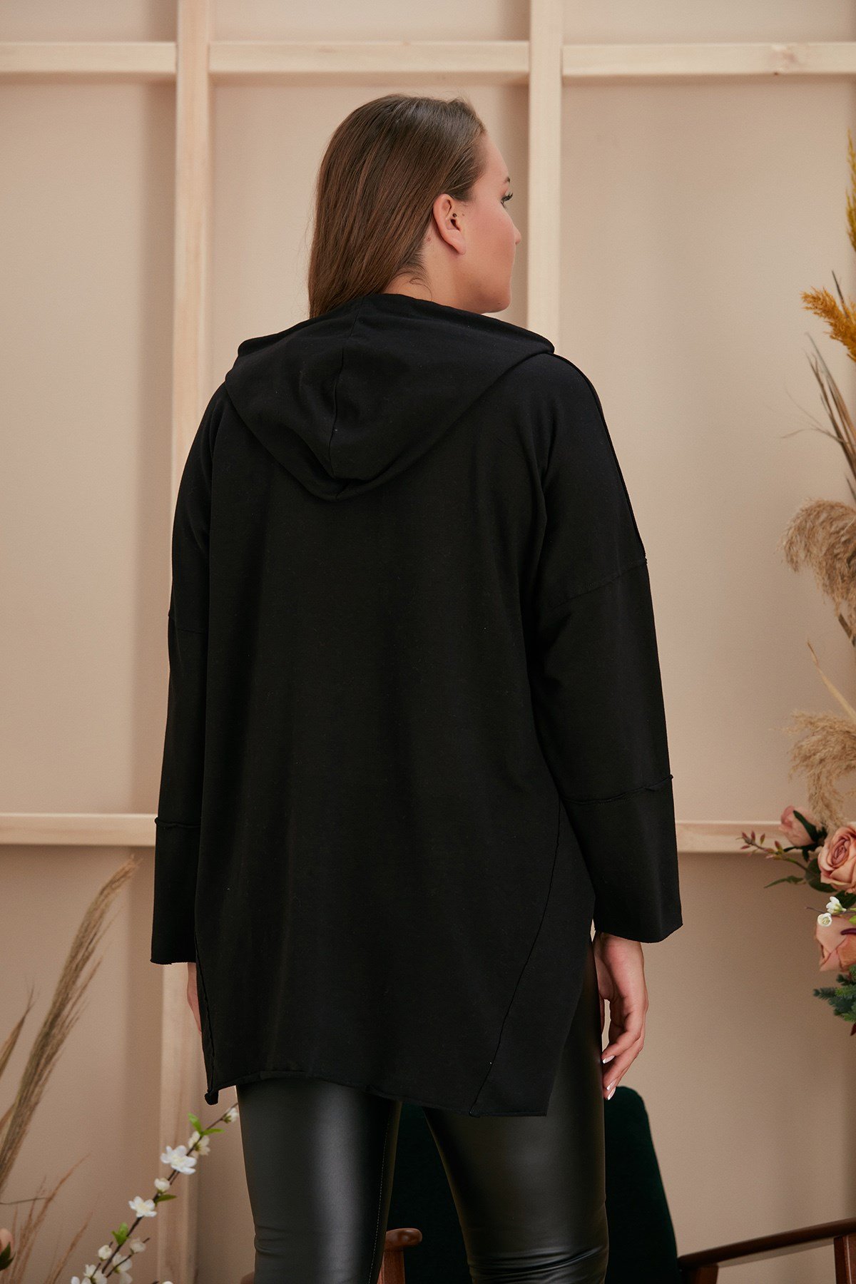 Rmg Kedi Figürlü Taş İşlemeli Büyük Beden Siyah Sweatshirt