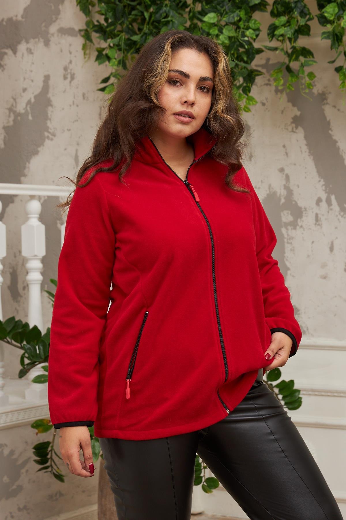 Rmg Kol Biye Detaylı Büyük Beden Kırmızı Polar