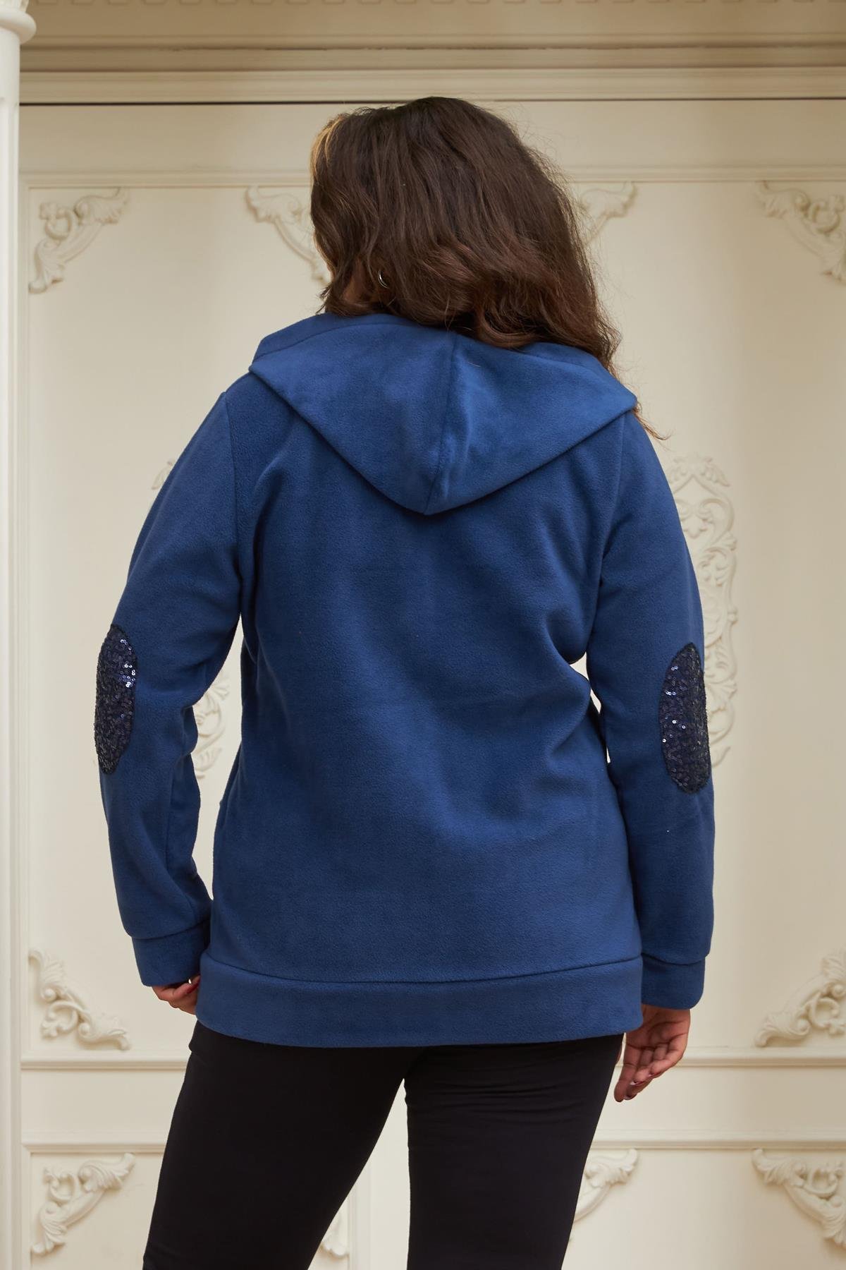 Rmg Kol Ve Cep Pul Payet İşlemeli Büyük Beden İndigo Hırka