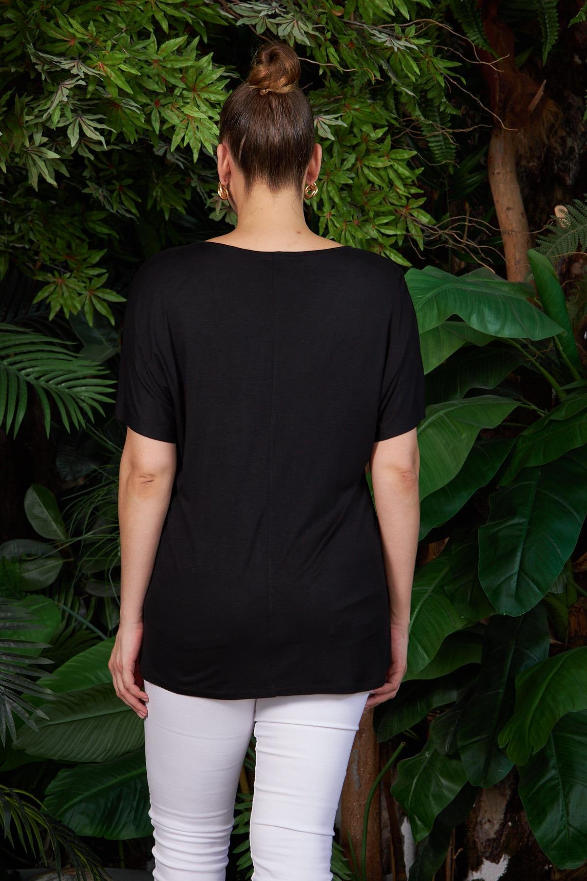 Rmg Leopar Garnili Büyük Beden Siyah Tişört