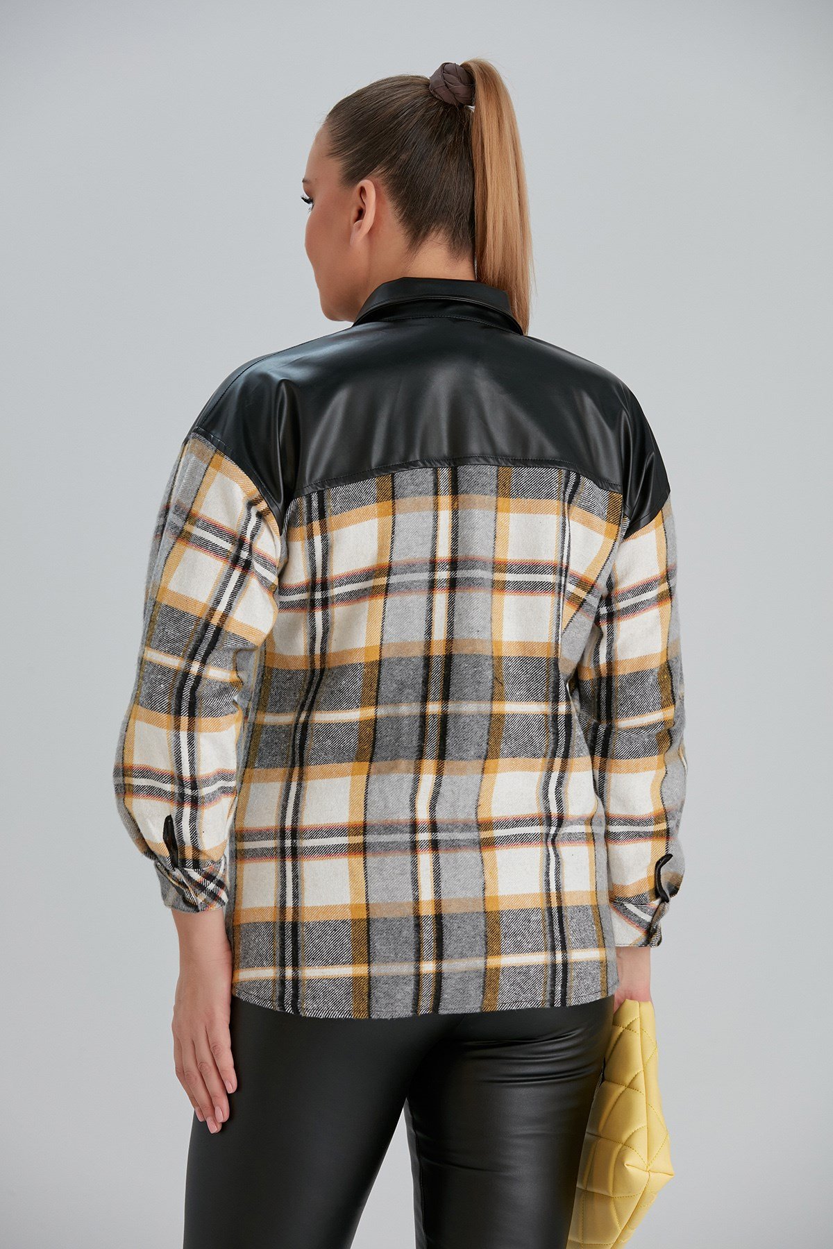 Rmg Omuz Ve Cep Kapakları Deri Detaylı Büyük Beden Hardal Gömlek