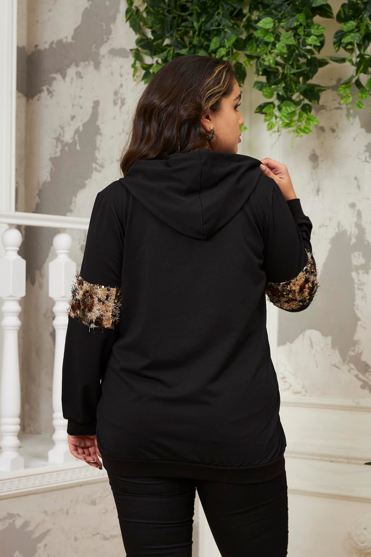 Rmg Pul Payet Detaylı Büyük Beden Kahve Sweatshirt