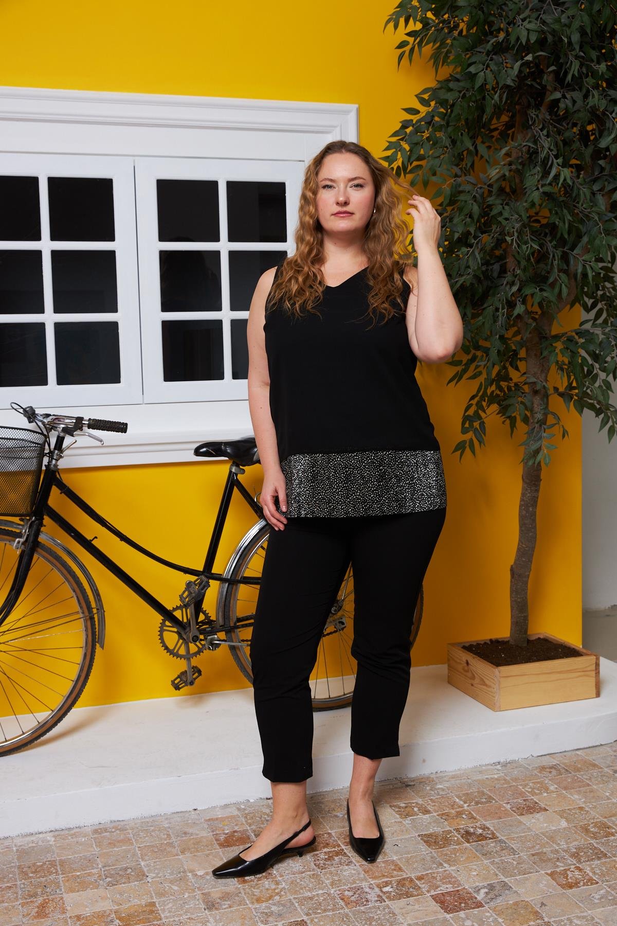 Rmg Şifon İçi Astarlı Büyük Beden Siyah Bluz