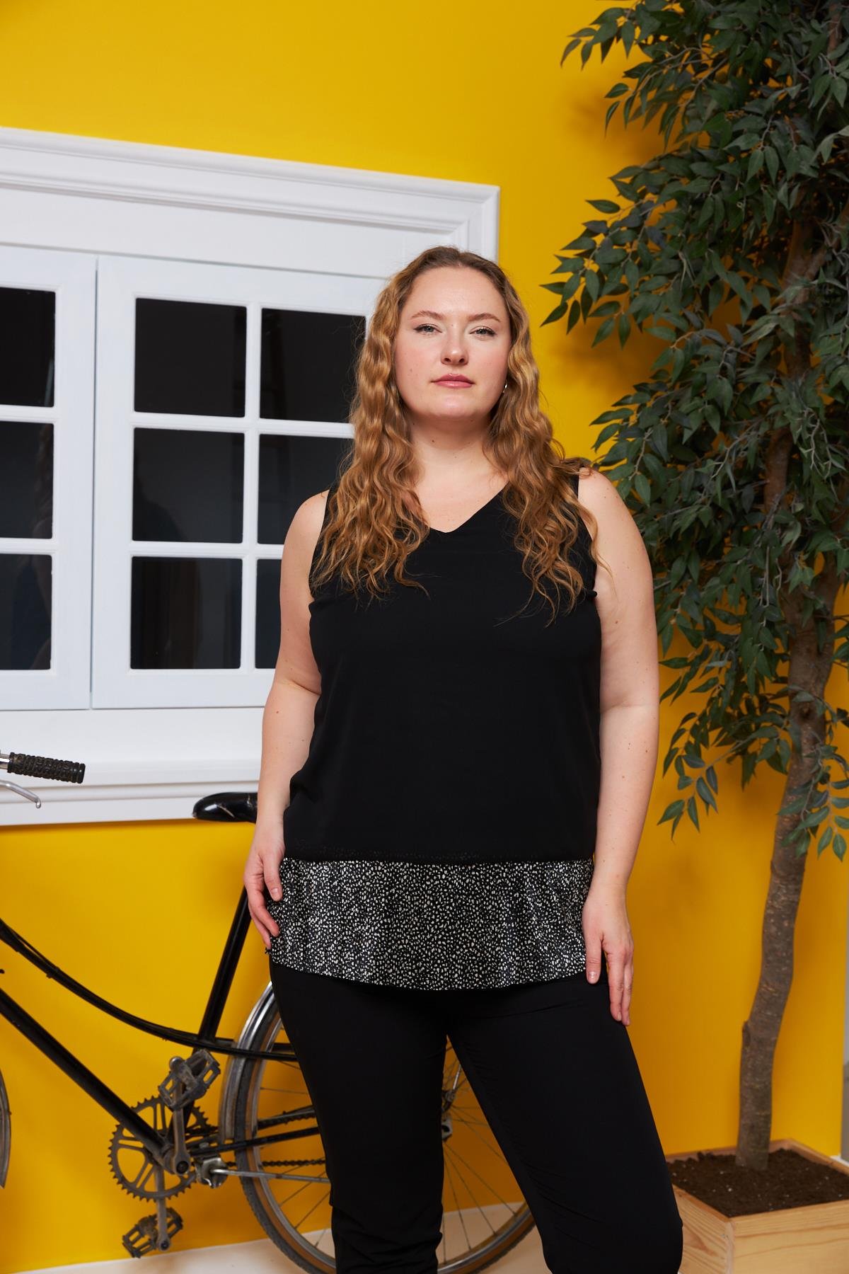 Rmg Şifon İçi Astarlı Büyük Beden Siyah Bluz