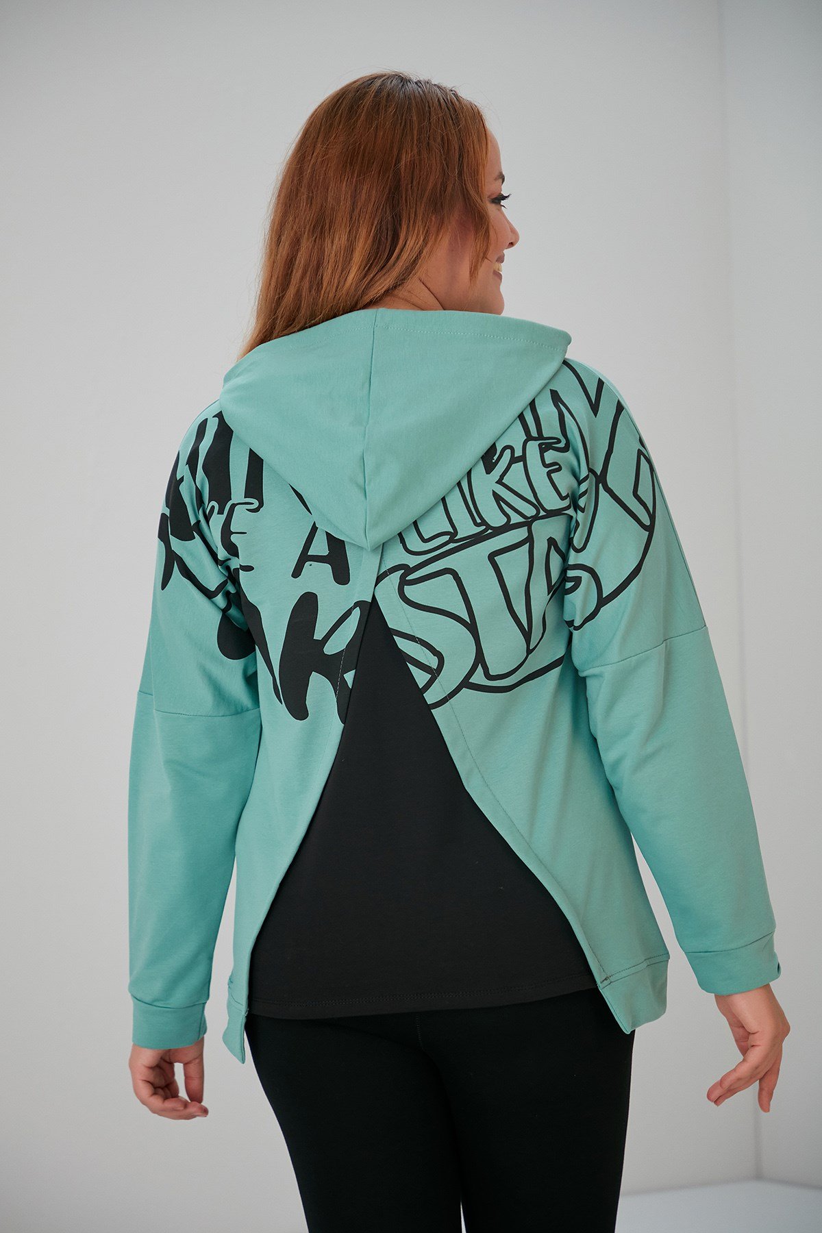 Rmg Sırt Detaylı Baskılı Büyük Beden Mint Sweatshirt