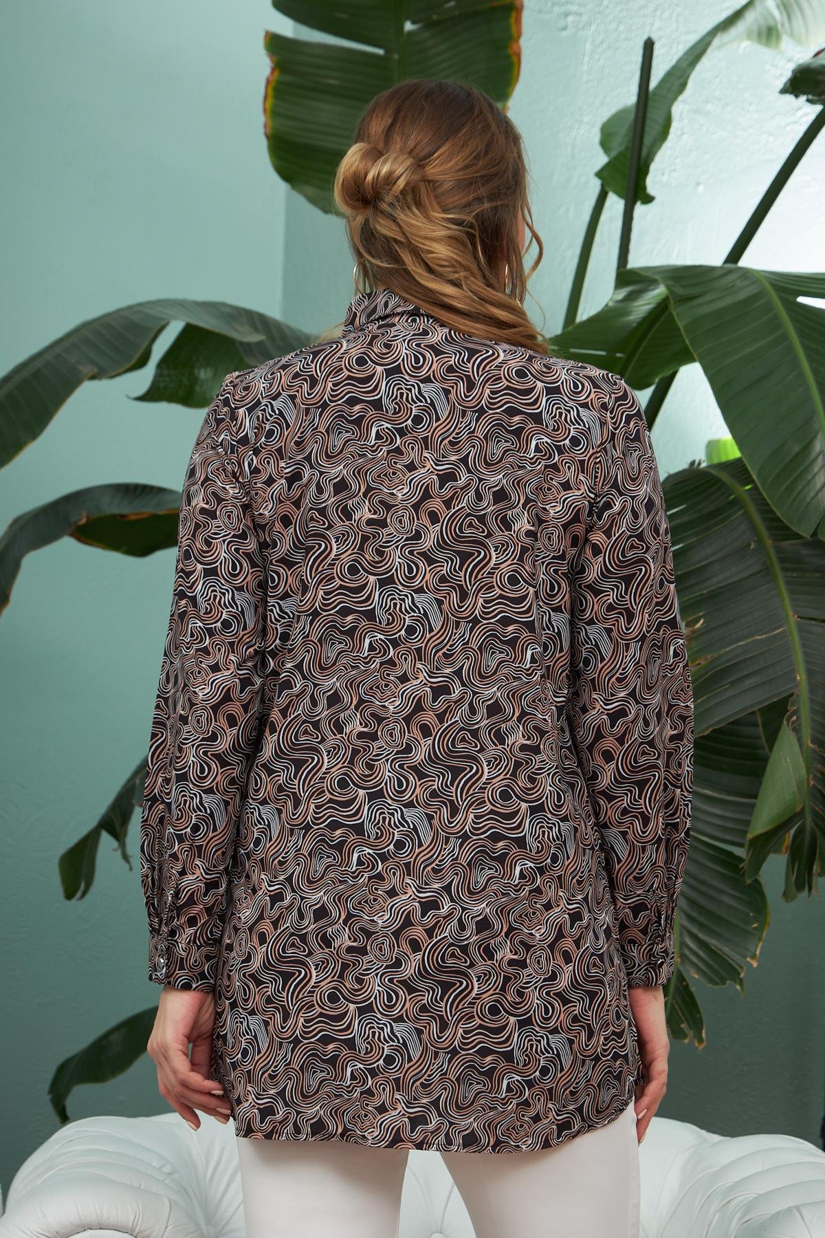 Rmg Su Yolu Desenli Büyük Beden Siyah Gömlek