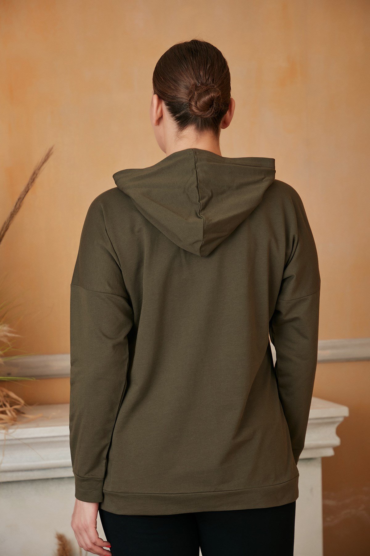 Rmg Taş Baskılı Büyük Beden Haki Sweatshirt