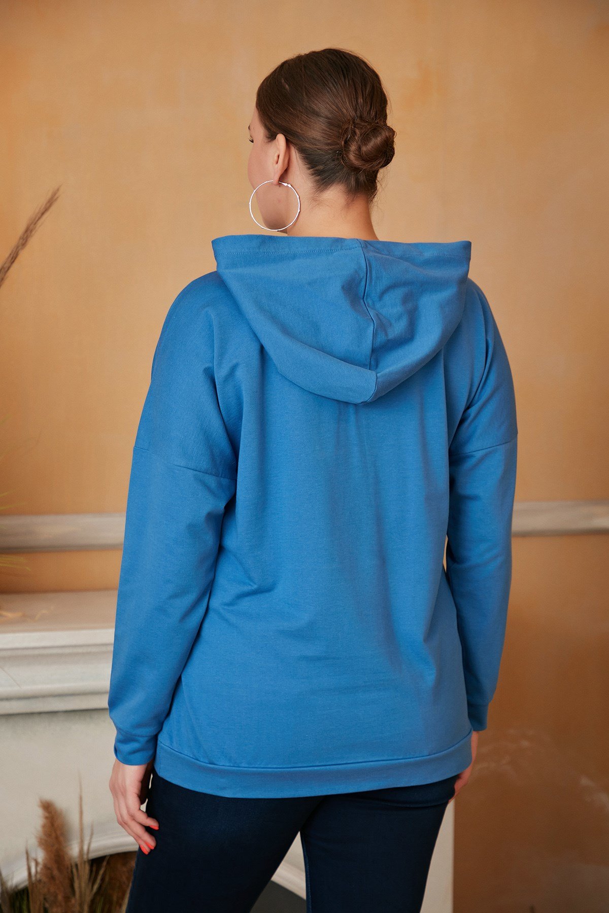Rmg Taş Baskılı Büyük Beden İndigo Sweatshirt