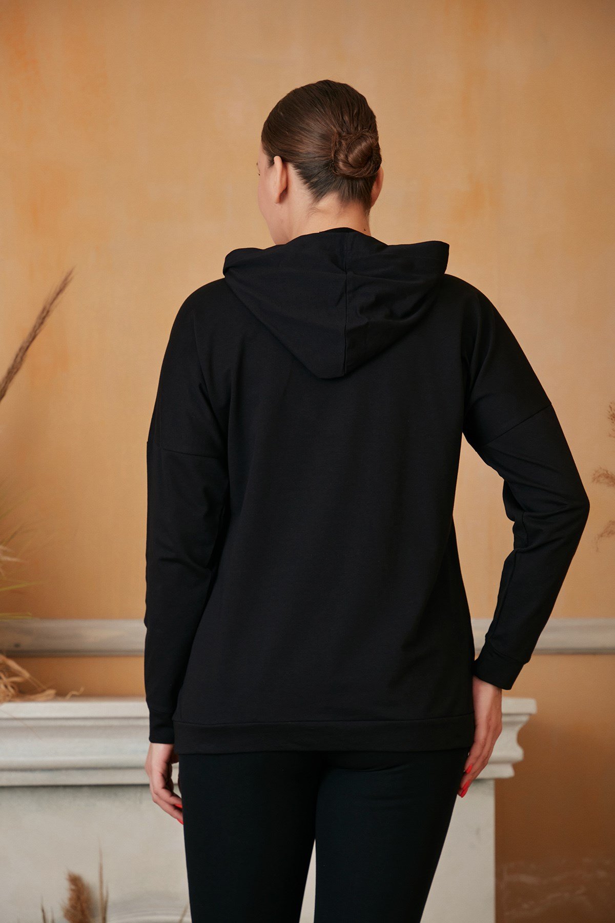 Rmg Taş Baskılı Büyük Beden Siyah Sweatshirt