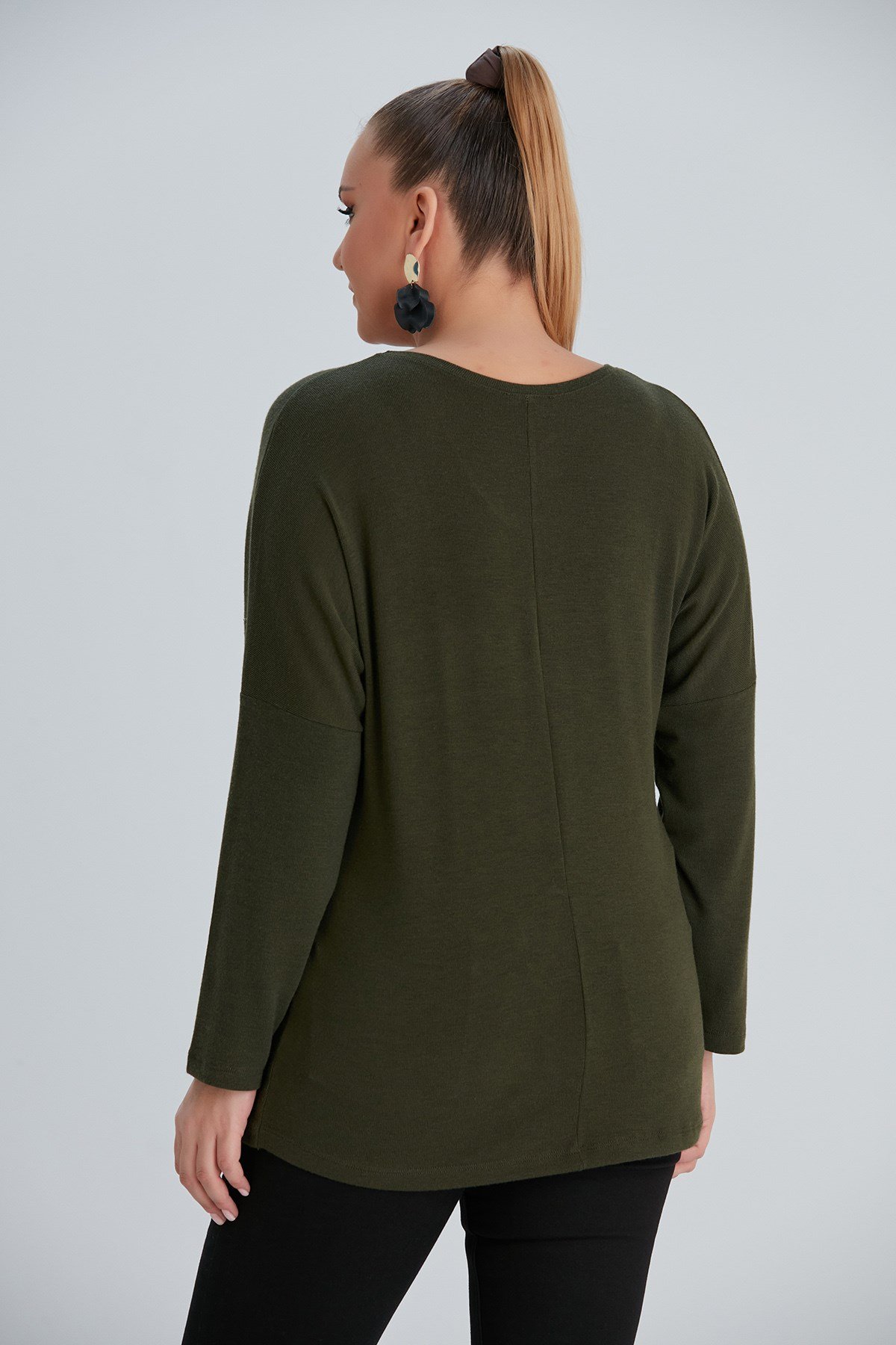 Rmg Taş Desenli Büyük Beden Haki Bluz