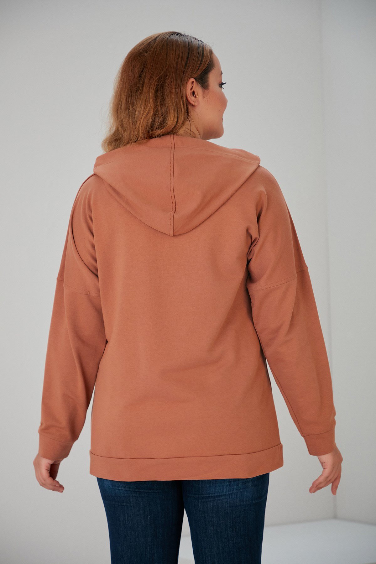 Rmg Taş İşlemeli Büyük Beden Camel Sweatshirt