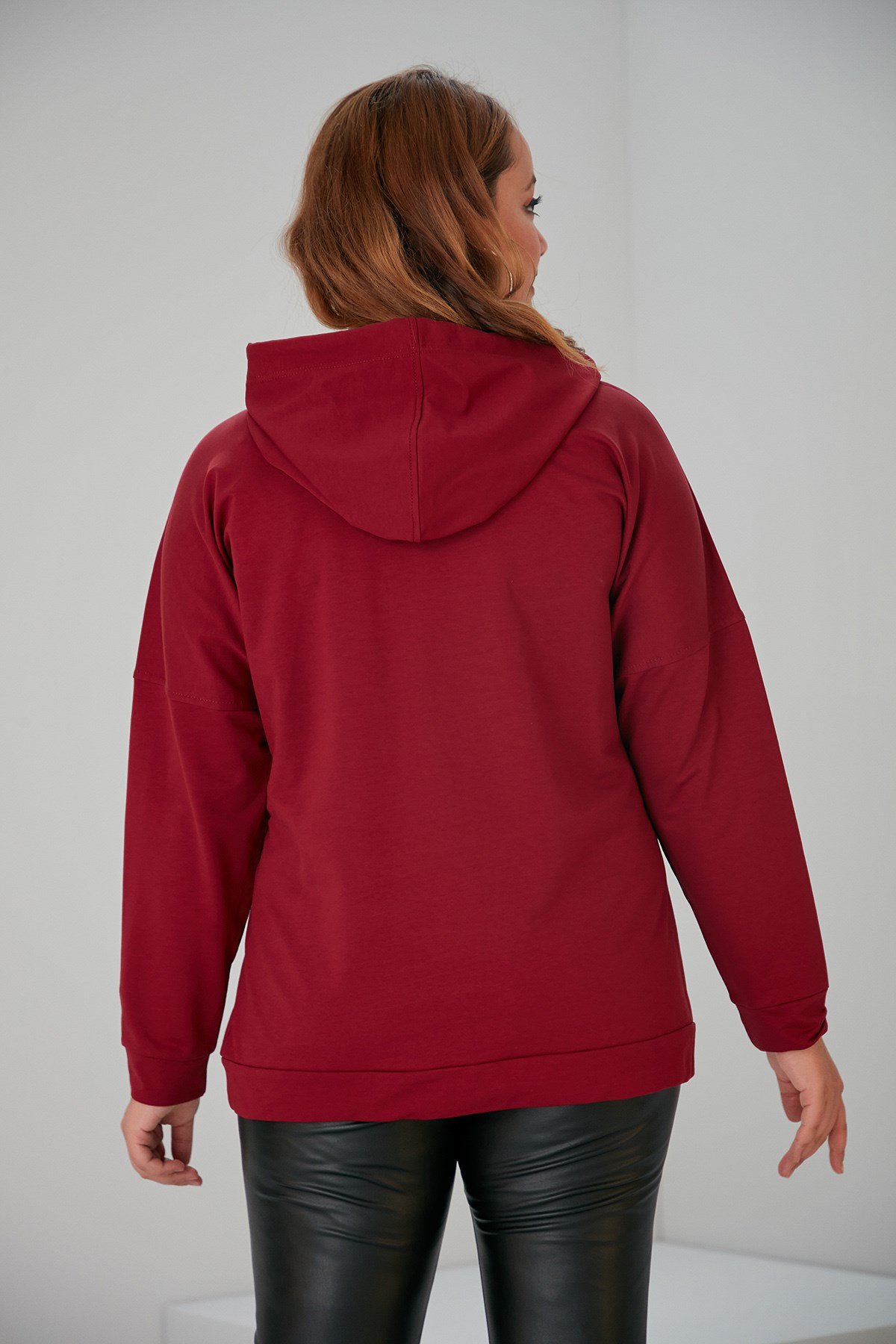 Rmg Taş İşlemeli Büyük Beden Vişne Sweatshirt