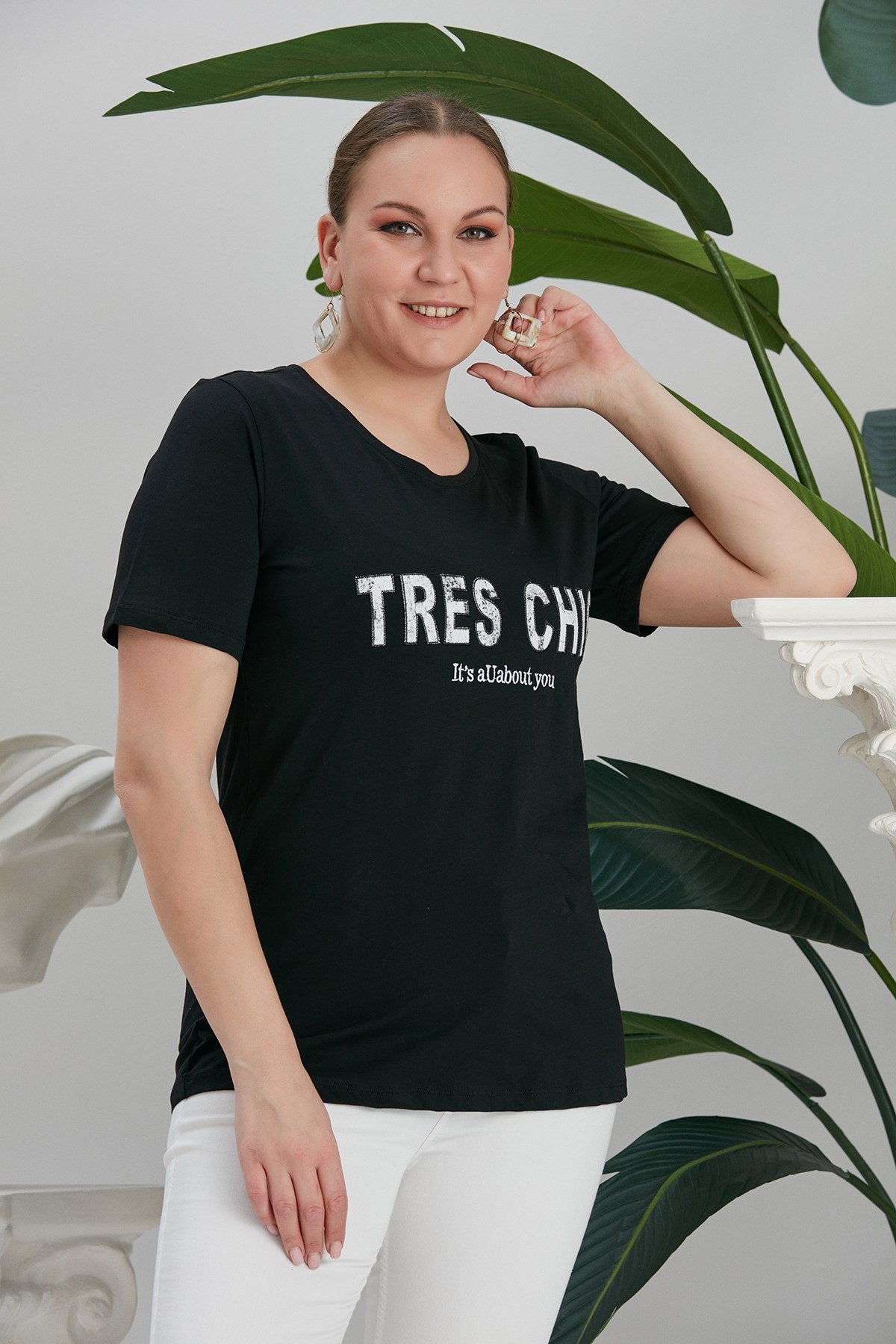 Rmg Tres Chıc Baskılı Siyah Büyük Beden Tişört