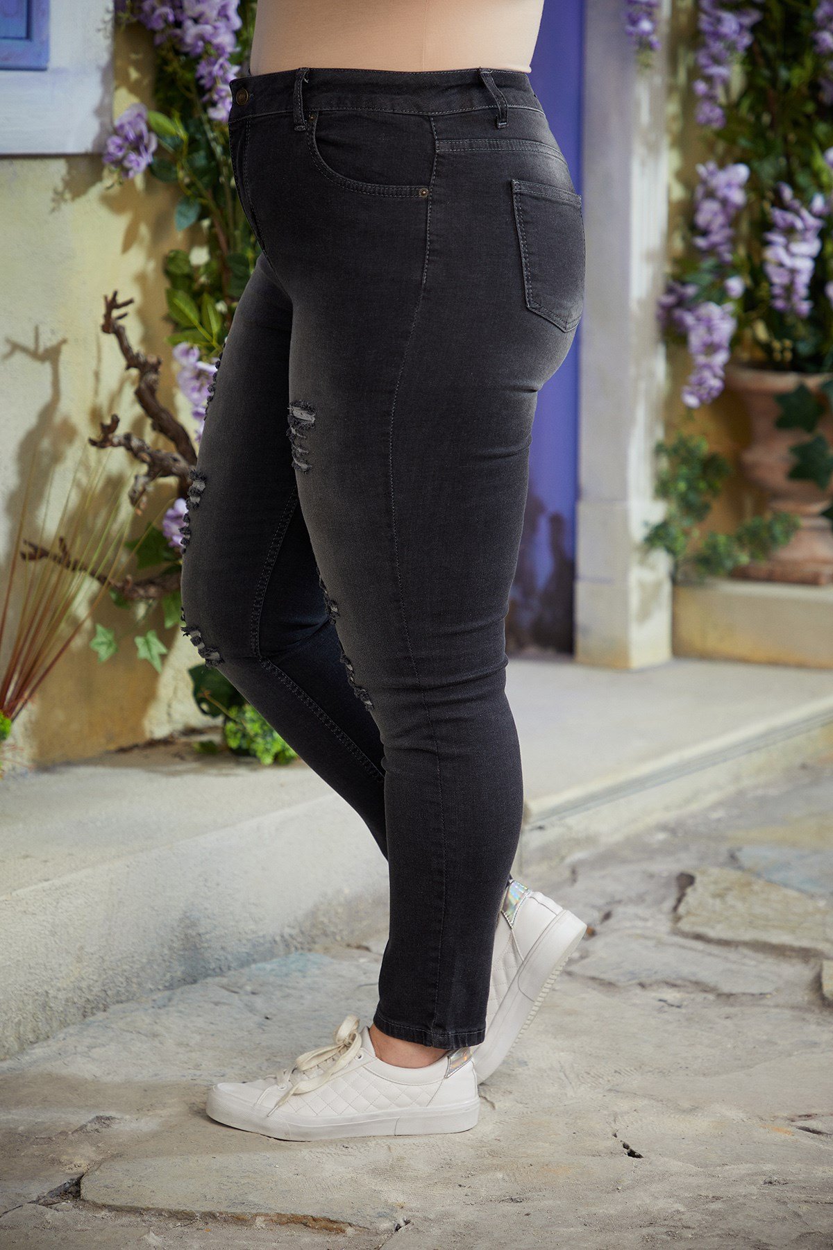 Rmg Yırtıklı Büyük Beden Füme Kot Pantolon