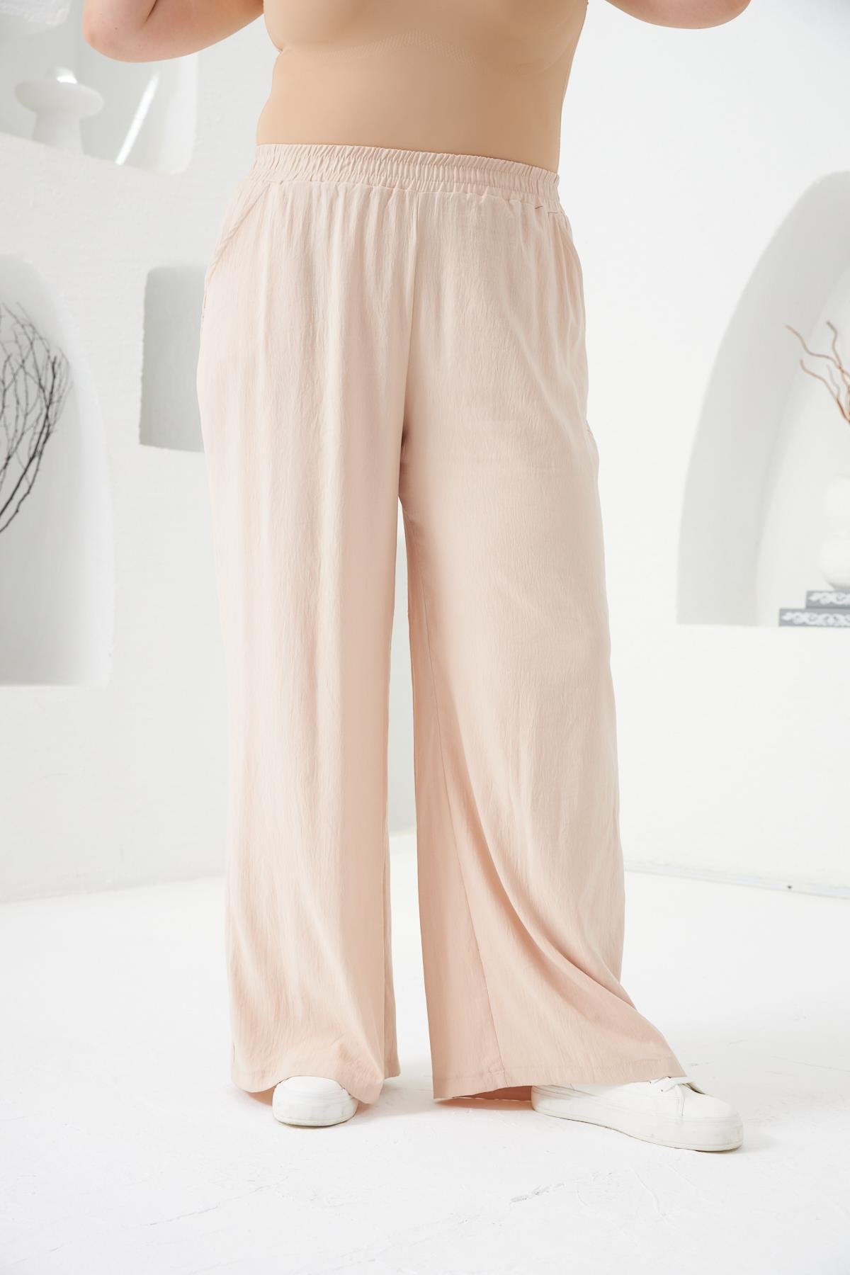 Stay Yazılı Büyük Beden Bluz-Pantolon Takım Krem