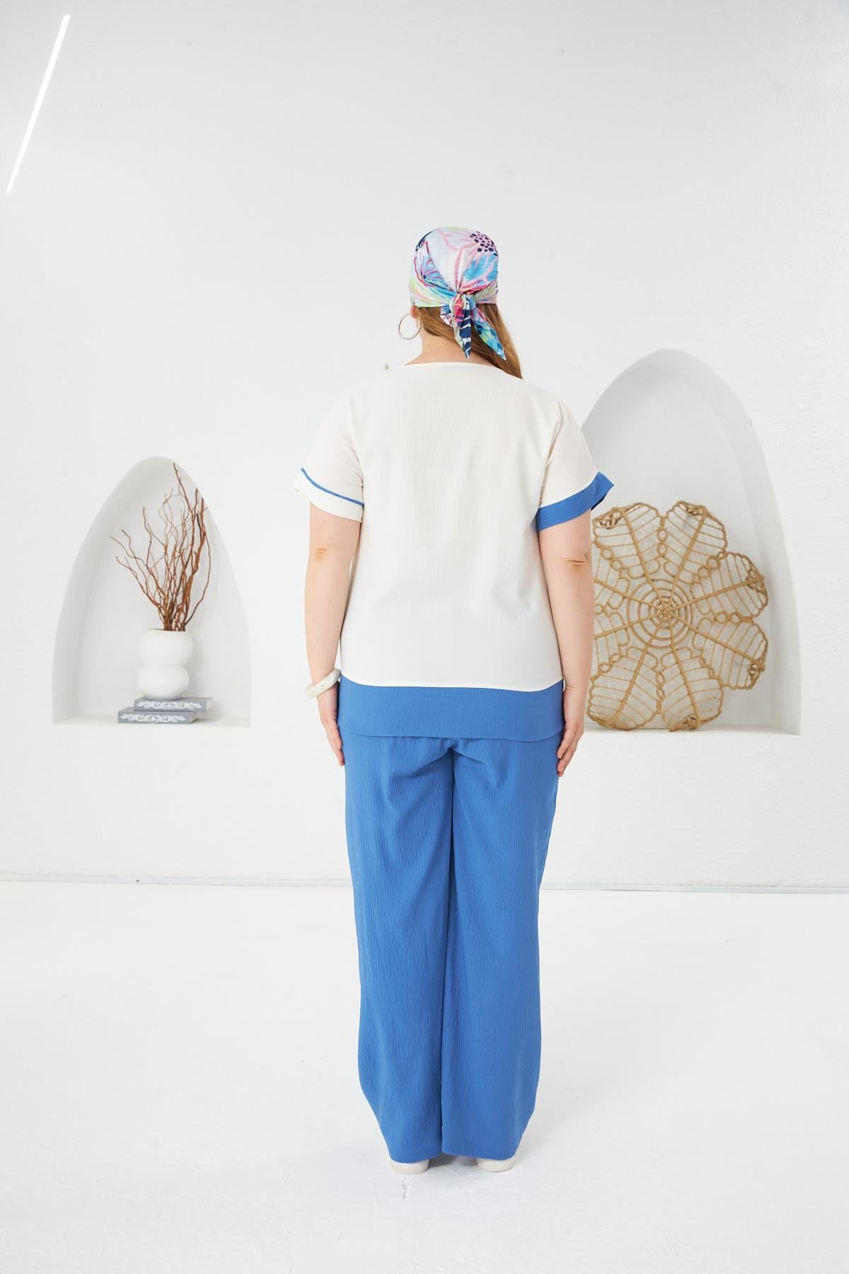 Stay Yazılı Büyük Beden Bluz-Pantolon Takım İndigo