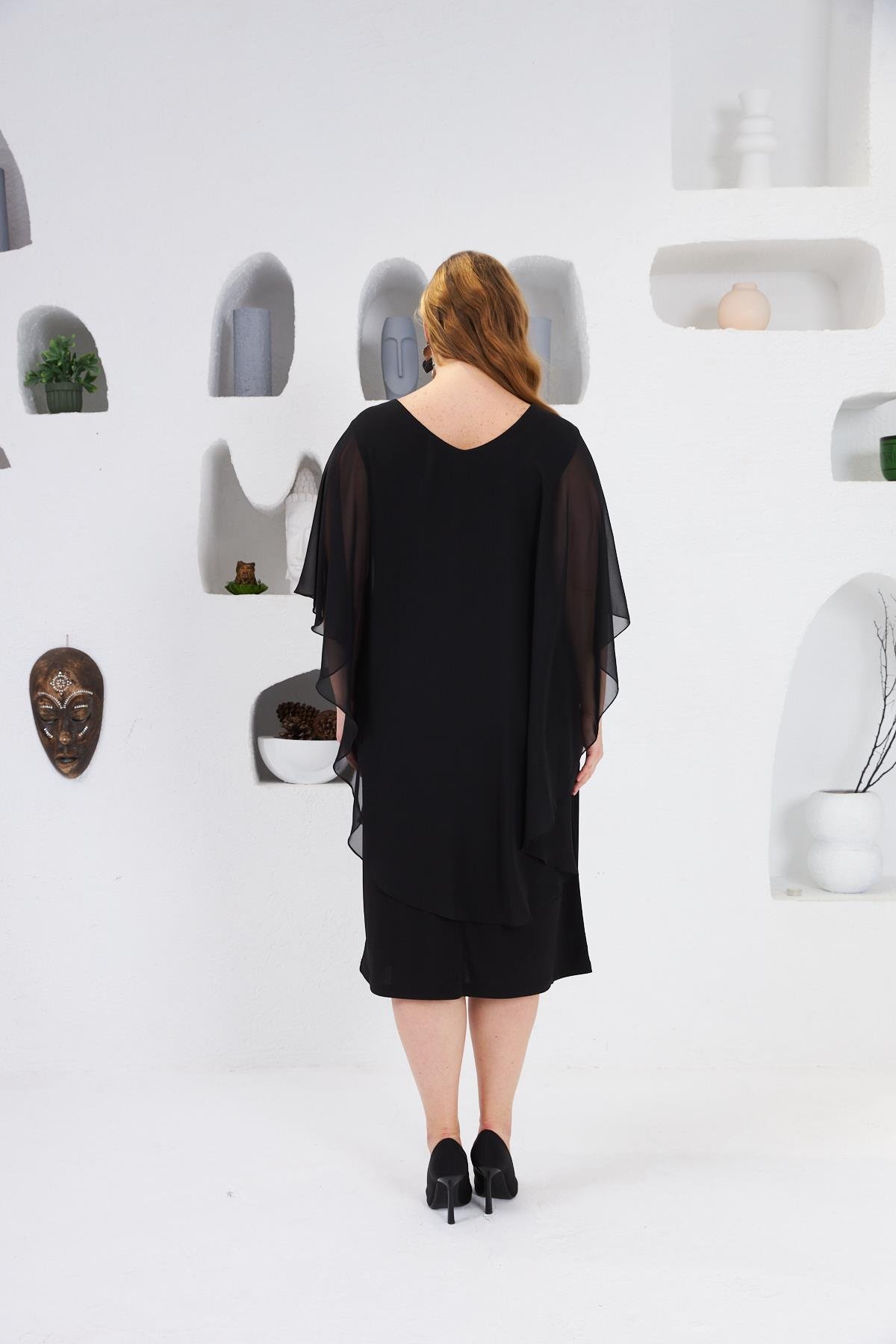 Taş İşlemeli Büyük Beden Abiye Elbise Siyah